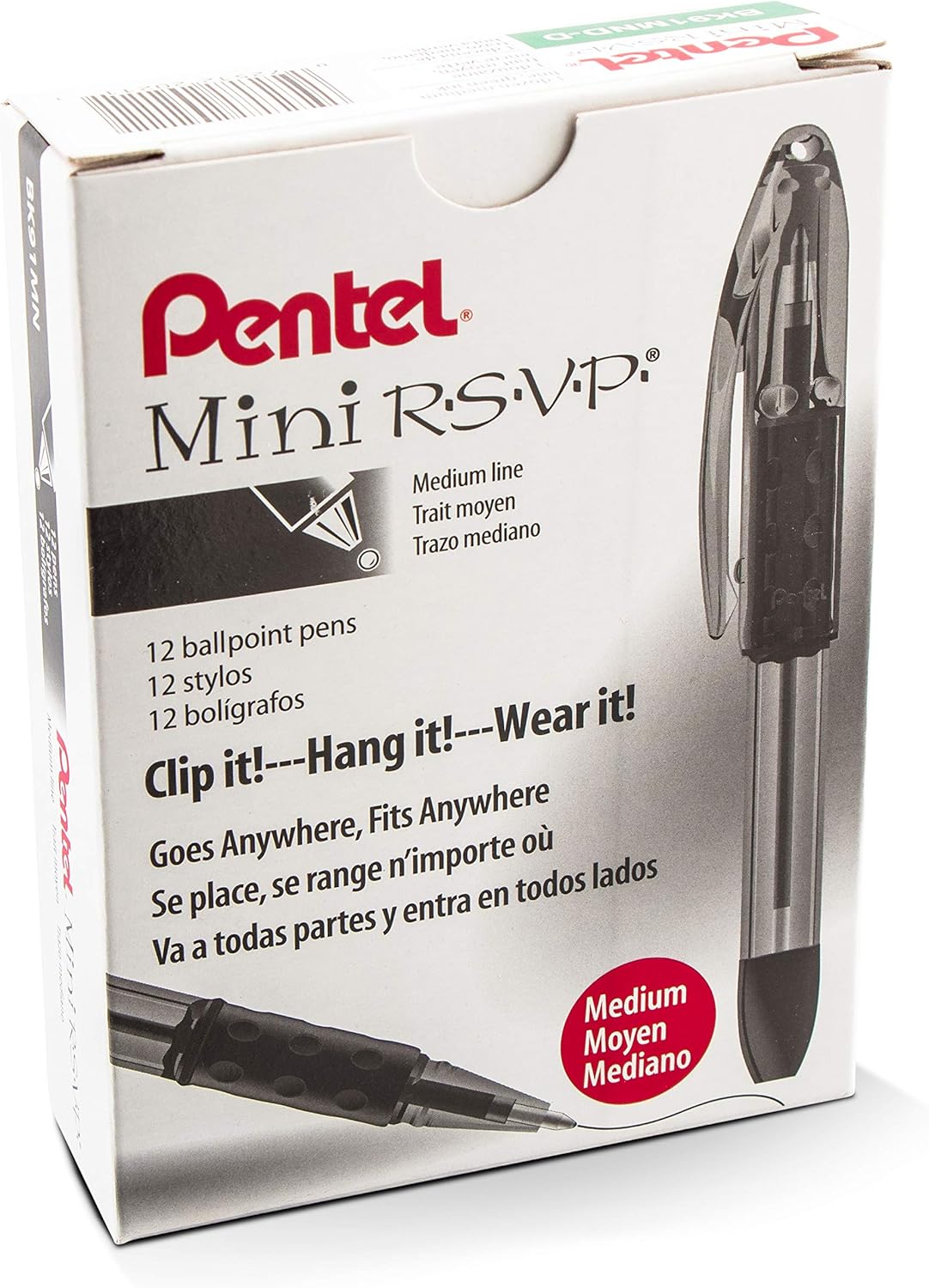 Pentel RSVP Mini Ballpoint Pen, (1.0mm) Medium Line, 24-Assorted Ink in Clear Cylinder Pack (BK91MN24M)