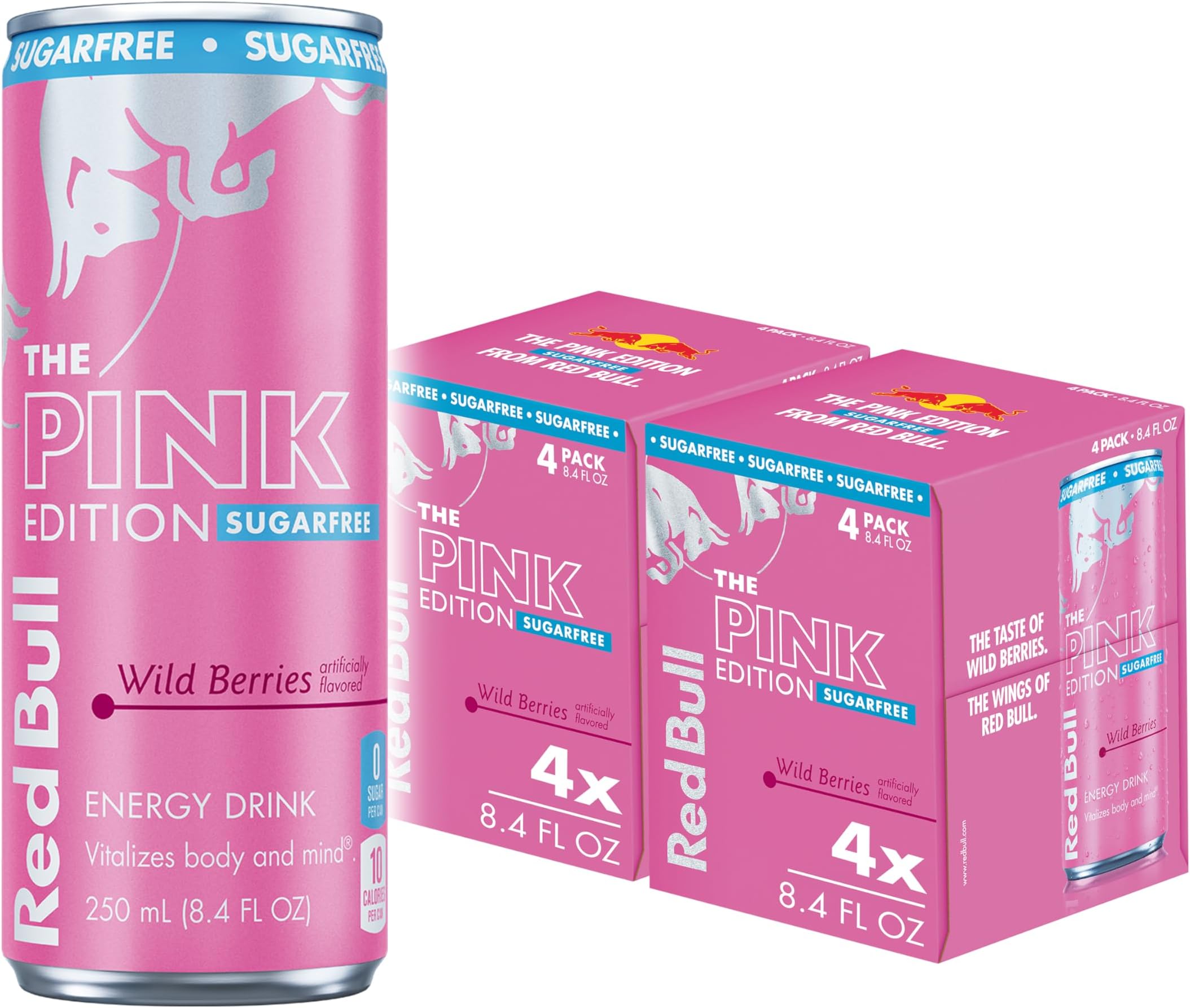 Pink Edition Sugar Free Energy Drink, Wild Berries, 8.4 fl. oz., Pack of 8 cans, with 80mg Caffeine, Taurine & B Vitamins