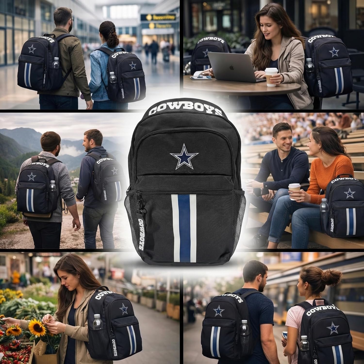 NFL Dallas Cowboys Backpack – Triple Stripe Wordmark Design with Keychain