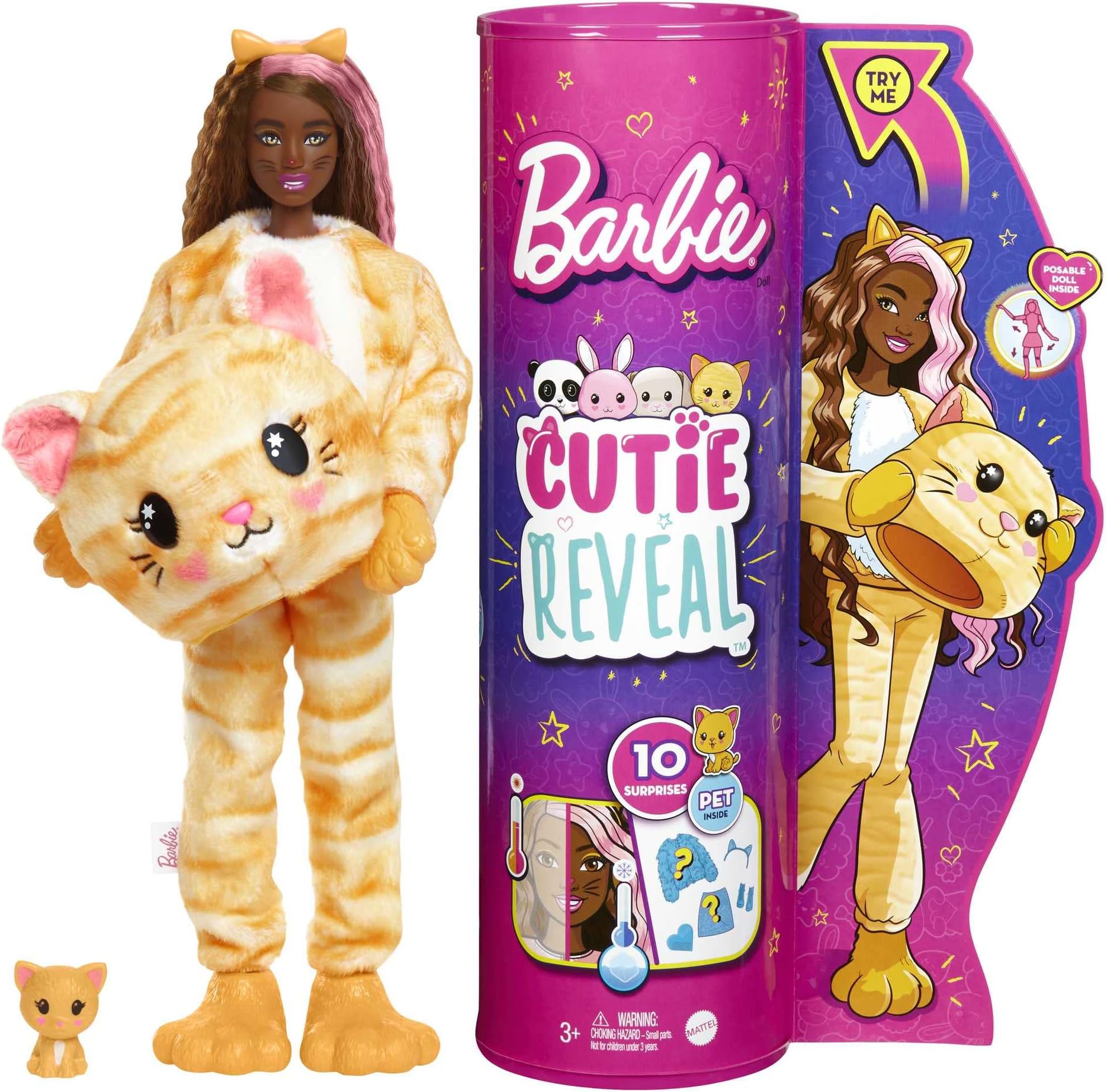 Barbie Cutie Reveal Dolls with Animal Plush Costume & 10 Surprises Including Mini Pet & Color Change, Gift for Kids 3 Years & Older, Multicolor