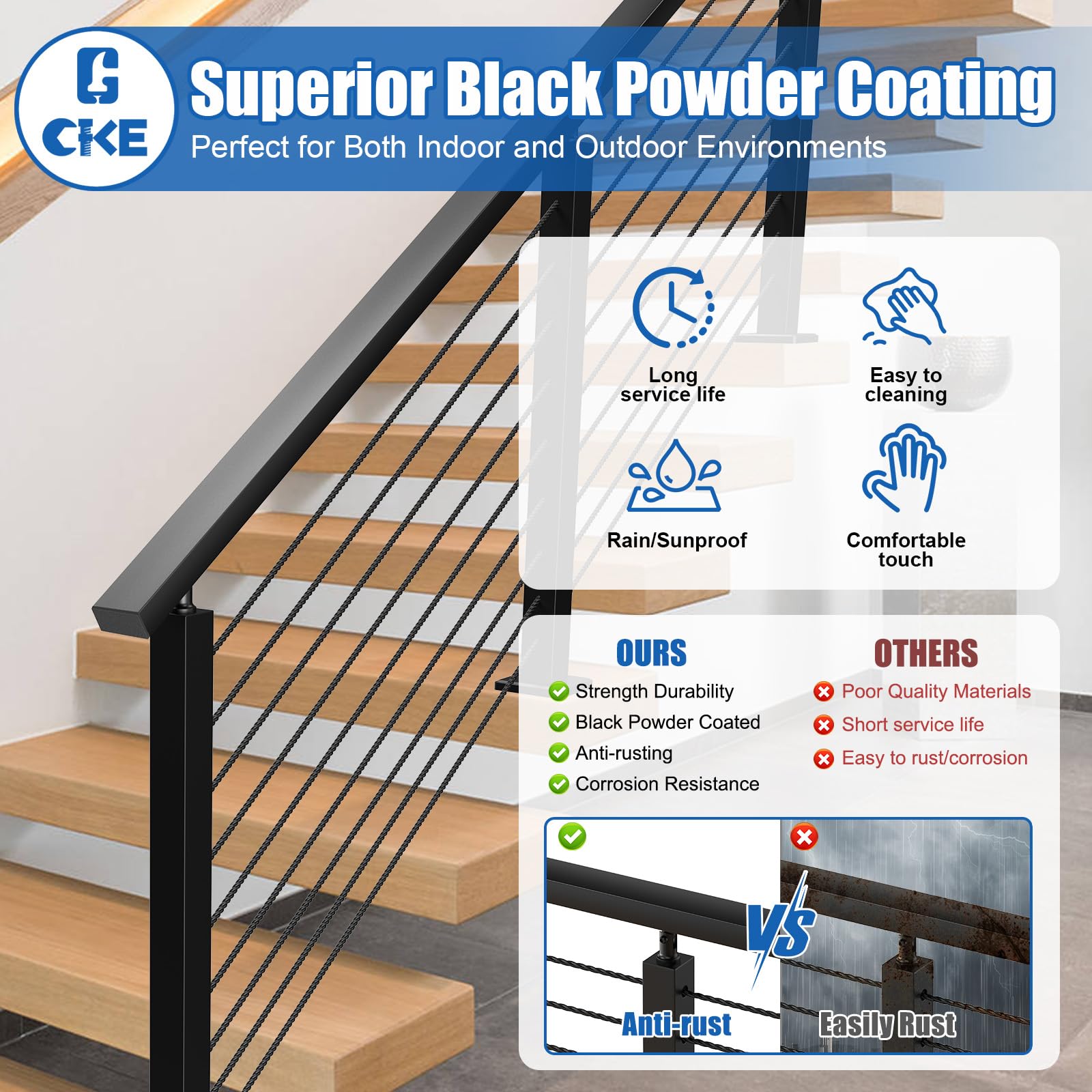 Snapklik.com : CKE 2 Pack 4FT Stainless Steel Handrail, Cable Railing ...