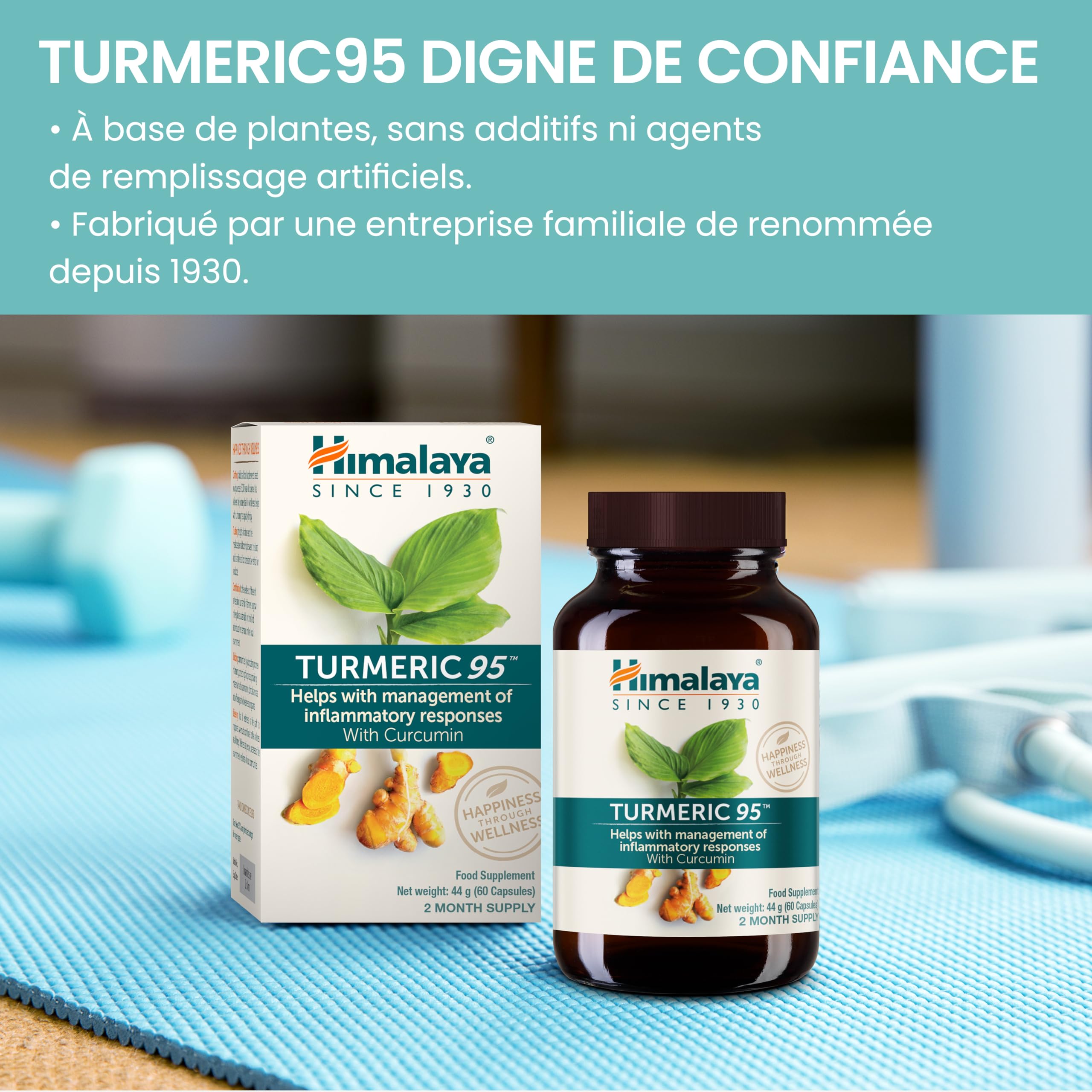 Himalaya Curcuma 95 Supplément avec curcumine/curcuminoïdes, soutient le système immunitaire, résistance aux allergies, 600 mg, végétalien, sans gluten, 60 capsules