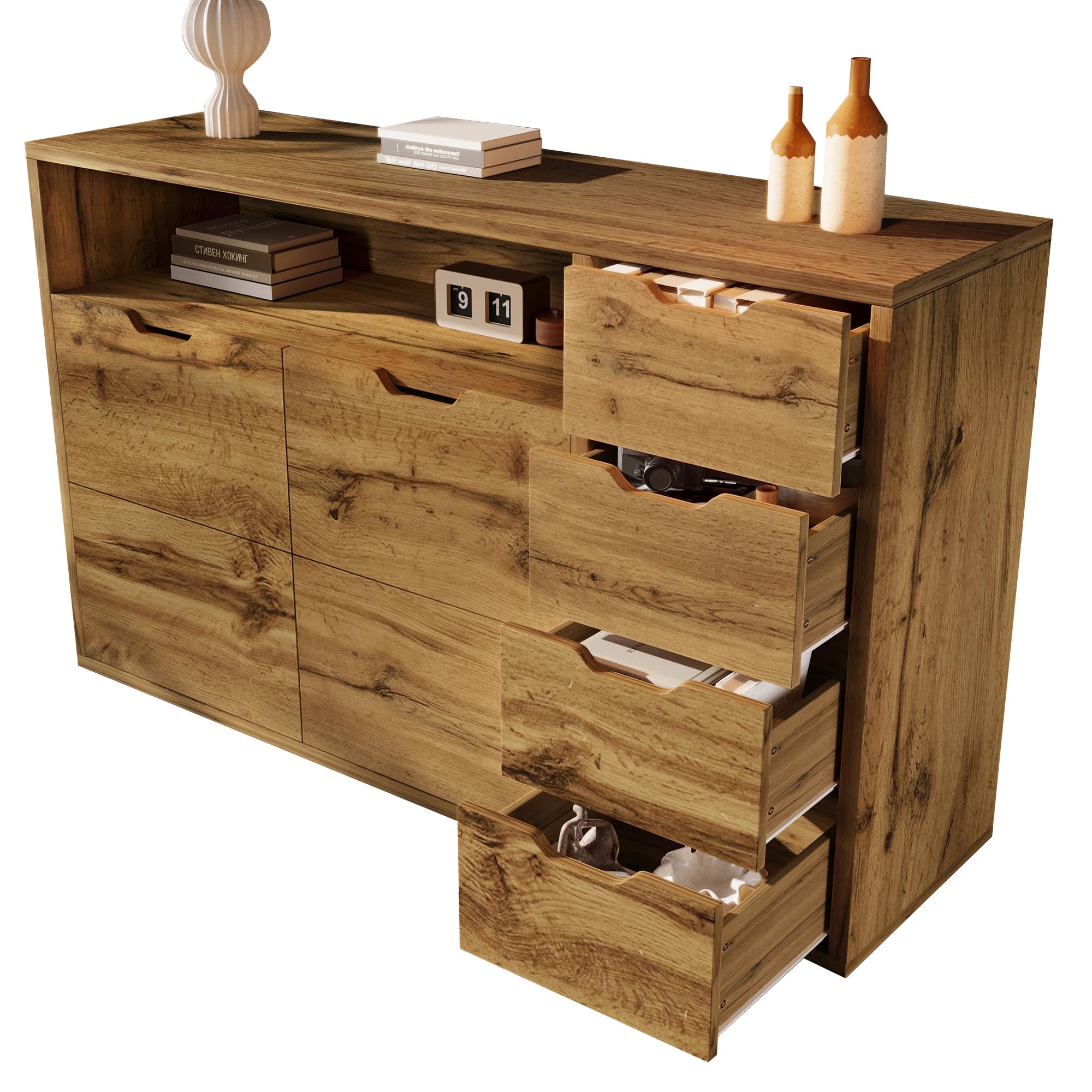 BTM Mobile Contenitore 150x40x90 cm, Rovere, 2 Ante, 4 Cassetti, Ripiani Regolabili