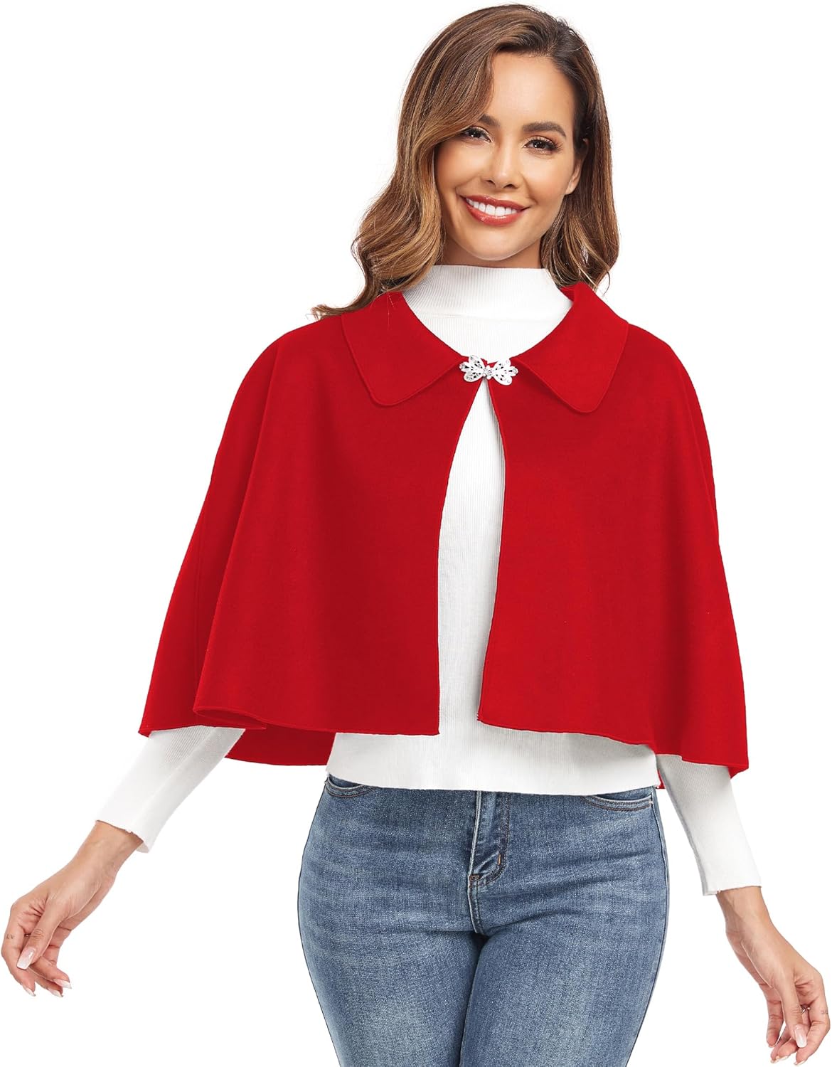 Women Capelet Shawl Short Cloak Cape Warm Poncho Fall Winter Soft Shawl Cover Up - Image 2