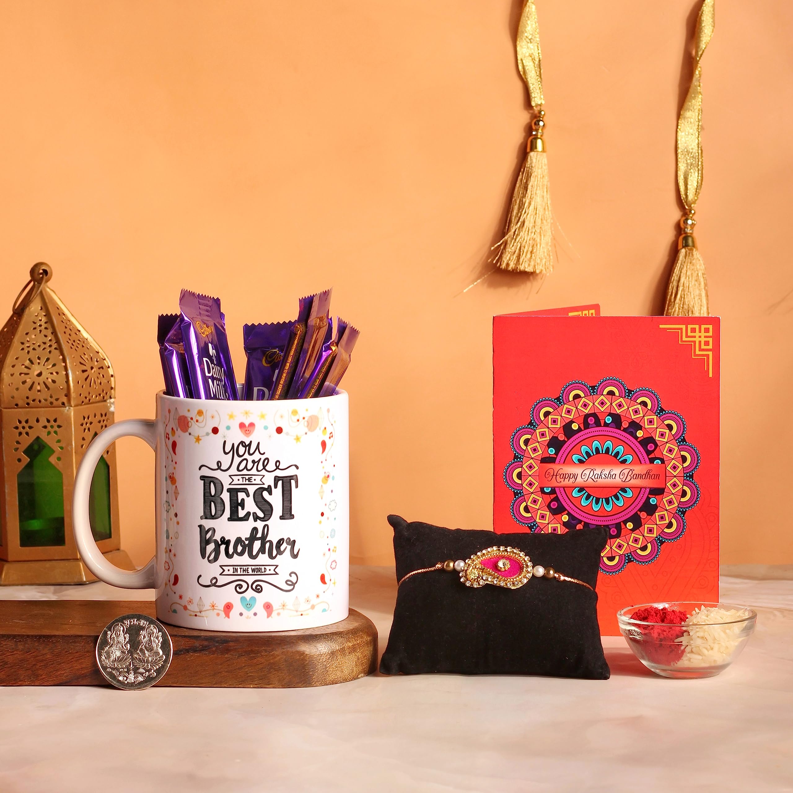 Frostick Rakhi Chocolate Mug Combo | Best Brother Mug Combo Pack | 1 Pc Rakhi With Tilak Chawal, Silver Pooja Coin And 4 Pc Milk Chocolate (Random Design Rakhi), 250 Gm (B0CBSGDWDP) Amazon Price History, Amazon Price Tracker