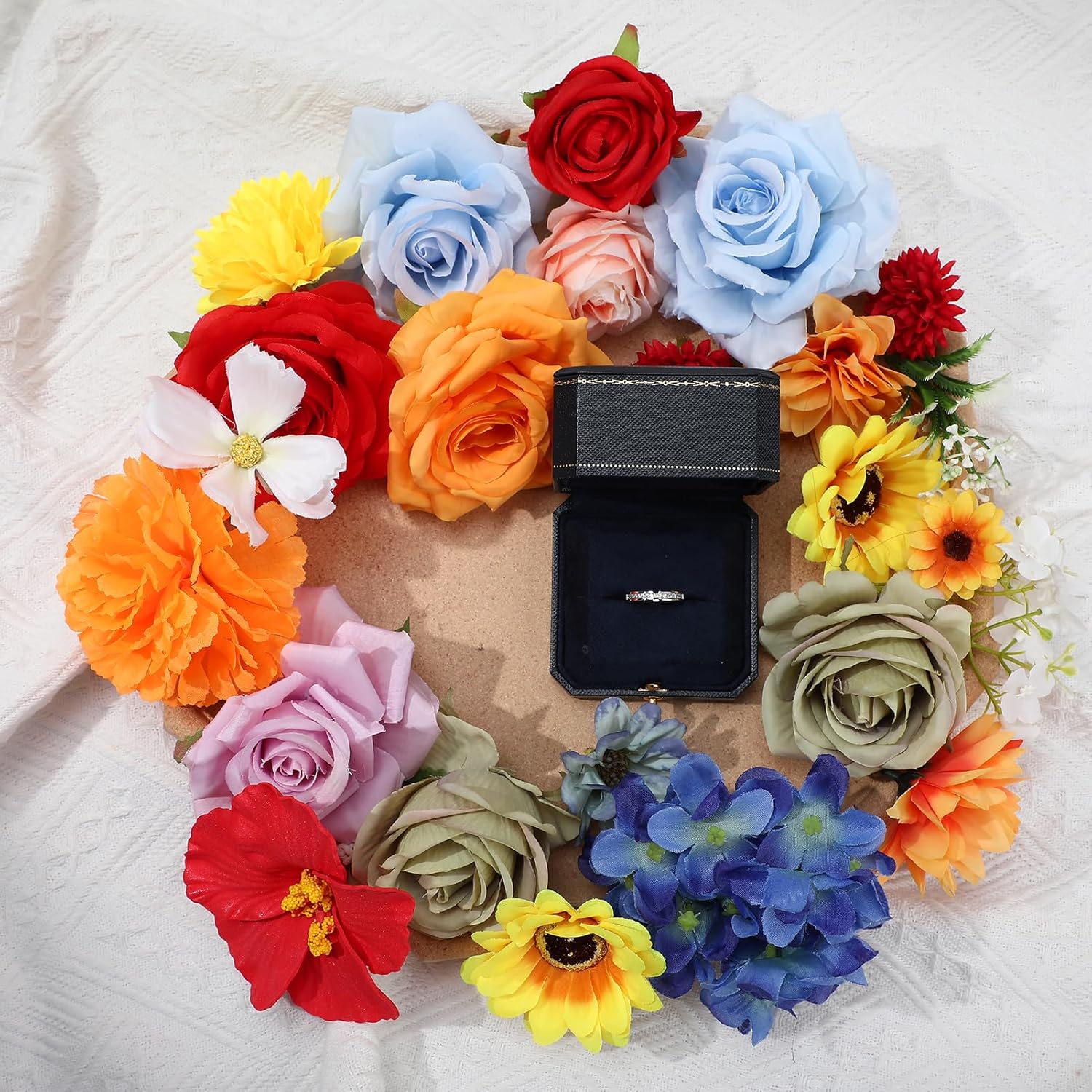 Artificial Flowers Combo Box Set - Mix Silk Fake Flowers Rose Bridal Bouquets with Stems for Table Centerpieces Home Cake Decor Arrangements Party Baby Shower