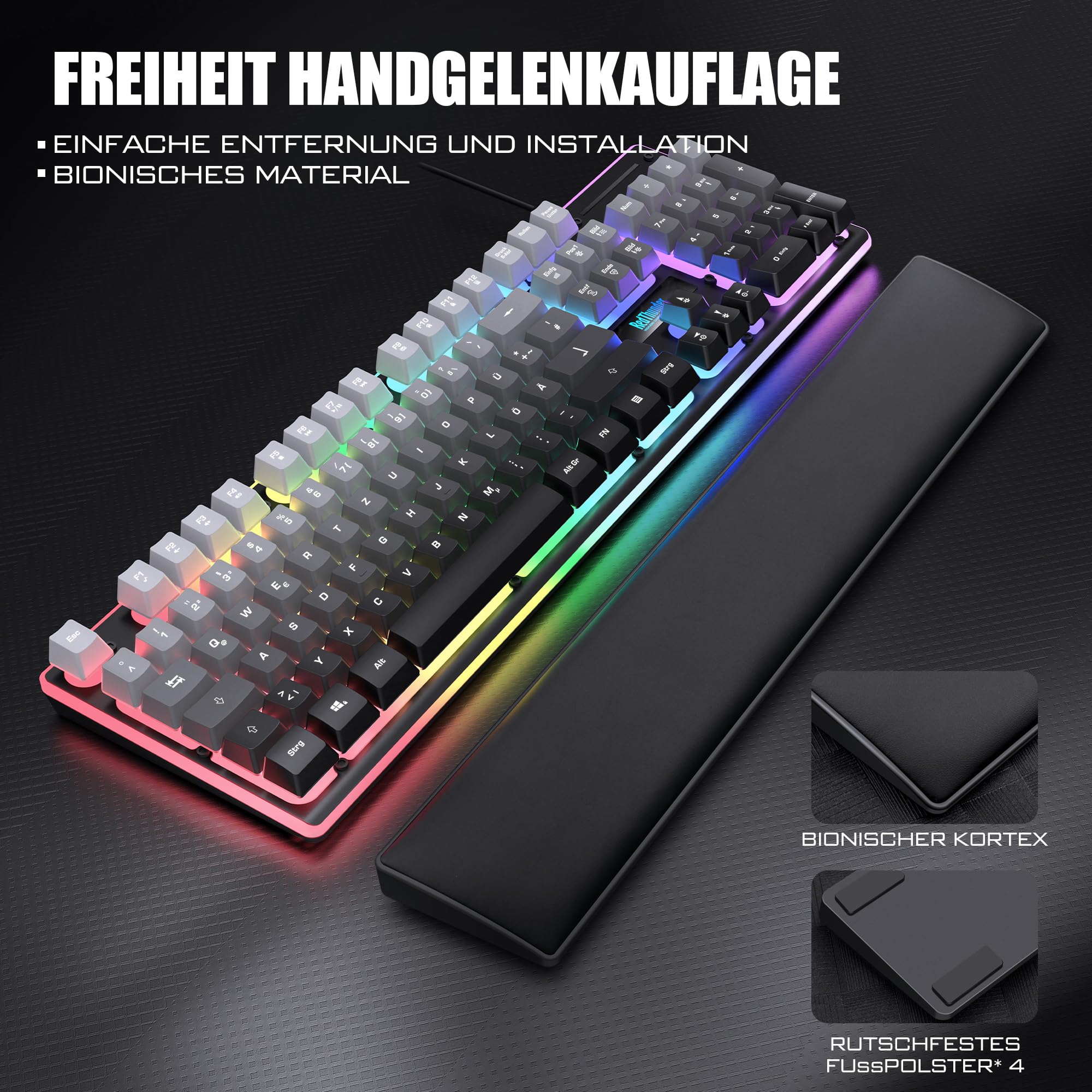 RedThunder K10 - Set tastiera e mouse da gioco (grigio gradiente)
