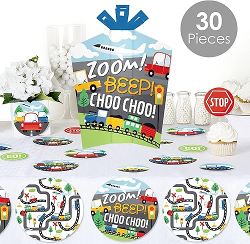 Miniatura 2 de Big Dot of Happiness Autos trenes y aviones decoración de fiesta de cumpleaños y confeti de transporte kit de centro de mesa de gran tamaño juego de