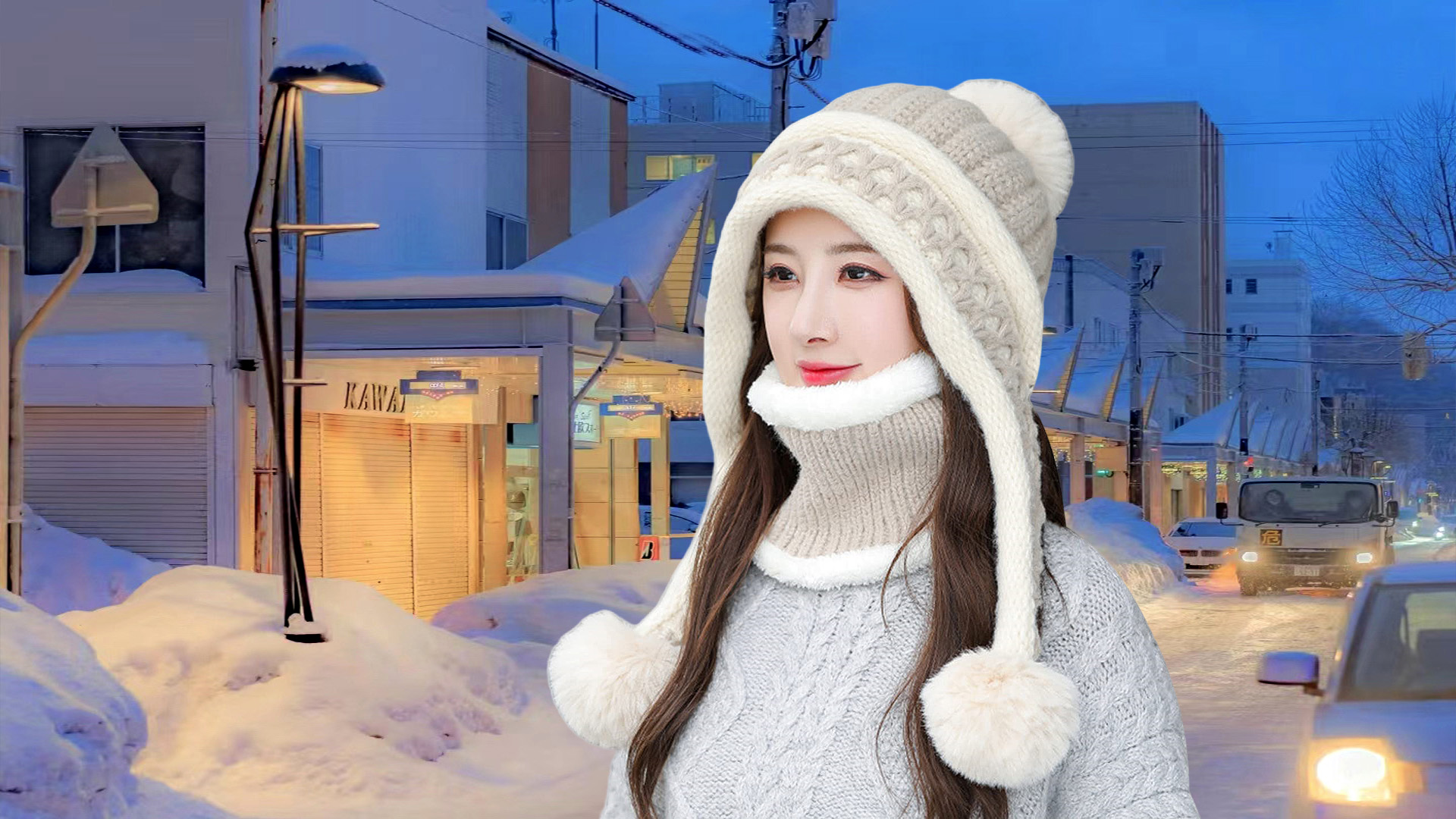 Women\'s Winter Beanie Hat Circle Scarf Set Pompoms Ski Snow Ear Flaps Awdenio Women Winter Beanie Hat Circle Scarf Set Pompoms  main image 4