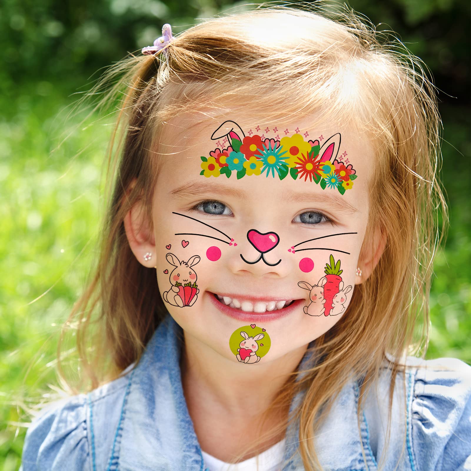Set 12 Fogli Tatuaggi Viso Animali Per Bambini – Sirena, Unicorno, Delfino, Panda E Coniglio – Impermeabili E Facili Da Applicare