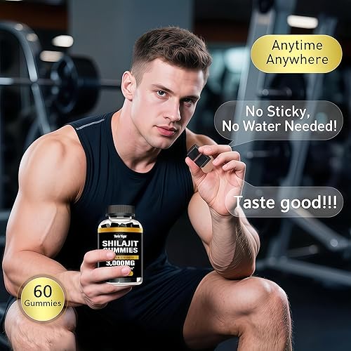 Miniatura 9 de Gomitas Shilajit del Himalaya de 3000 mg para hombres y mujeres, apoyo de energía y fuerza, 60 unidades, resina Shilajit natural del Himalaya con