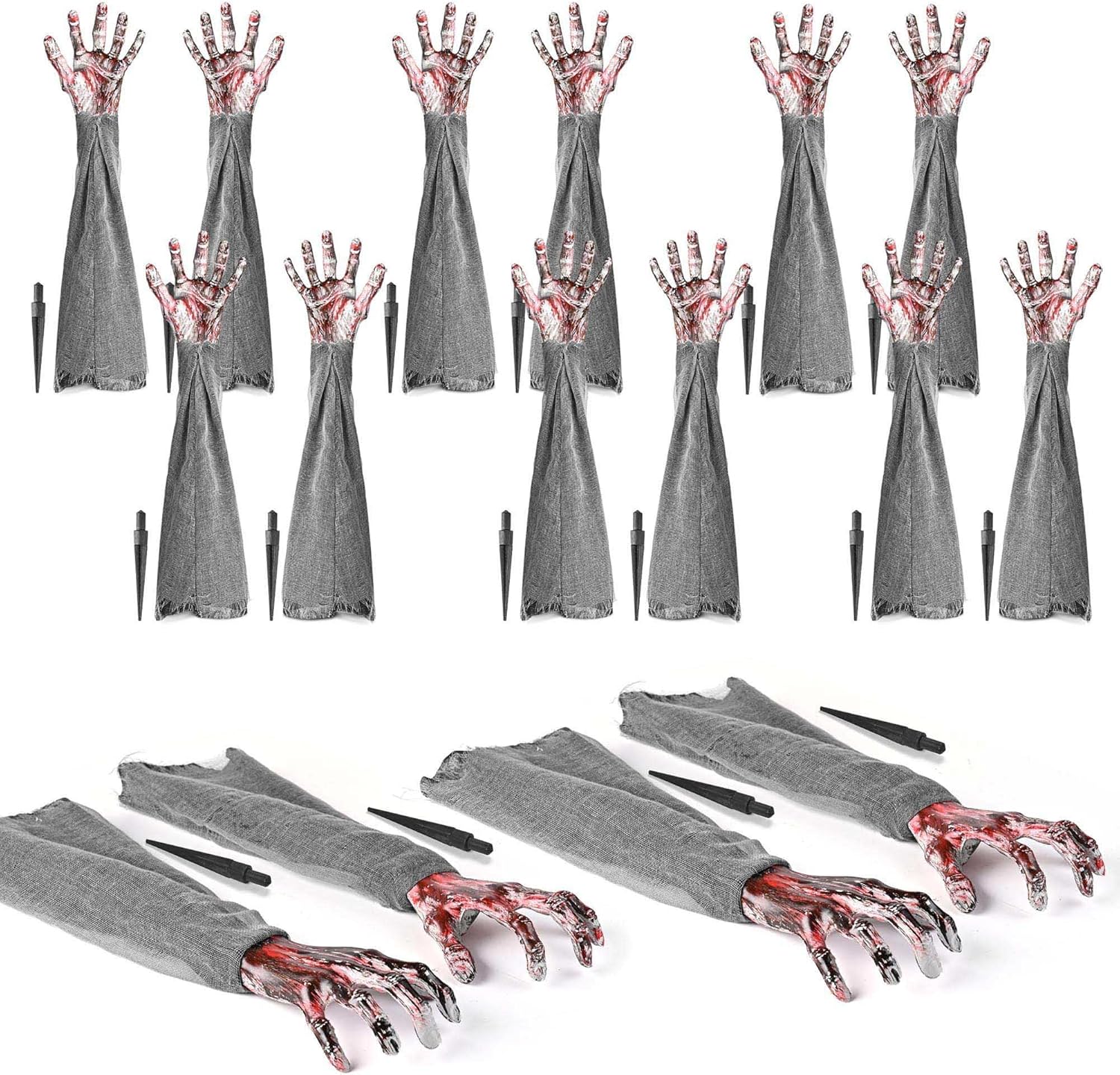 AW 16 Pack Halloween Lawn Zombie Hands Scary Realistic Life Size Prop Yard Party Decoration
