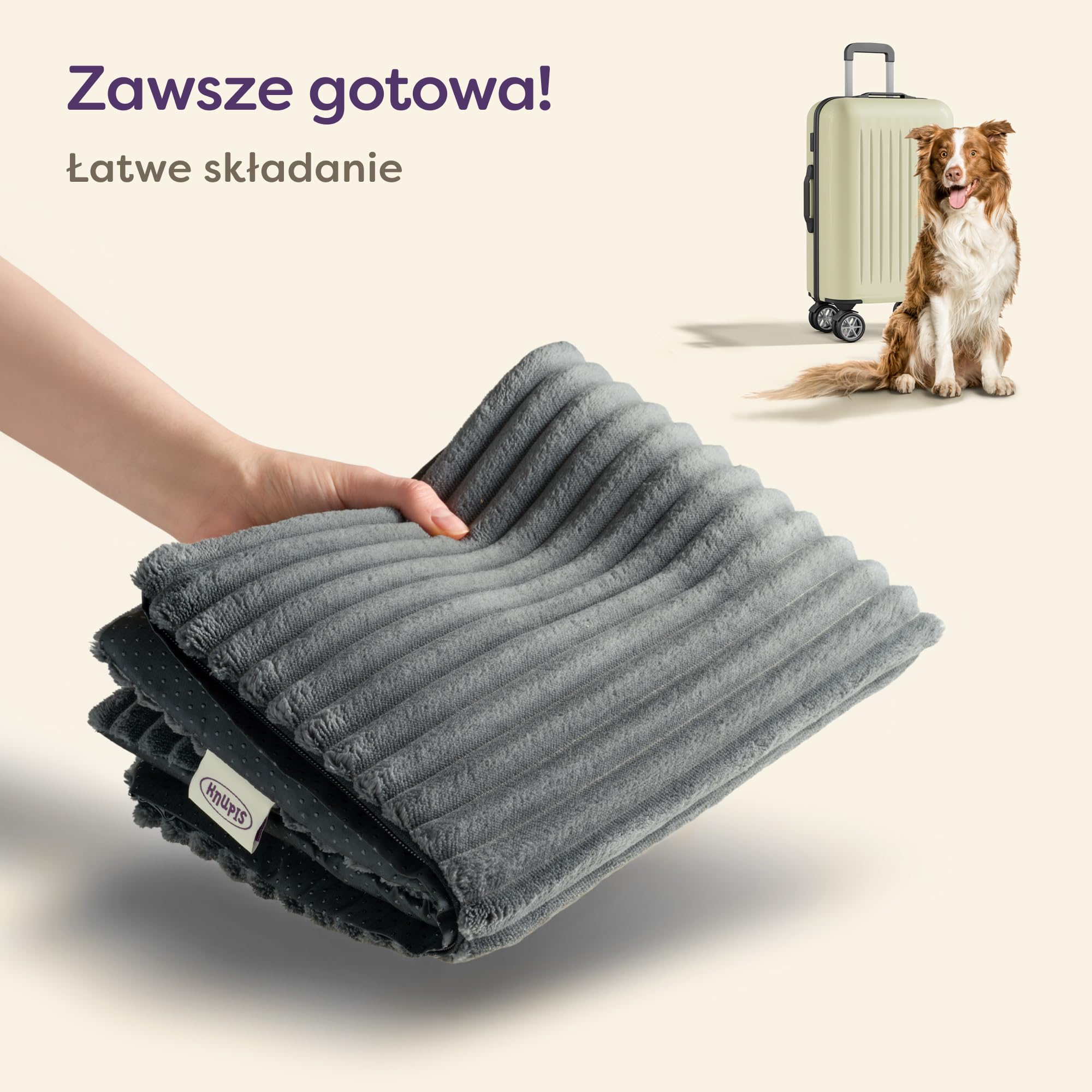 Knupis Samonagrzewający Koc Dla Psów 90x60 cm Mata Antypoślizgowa Zdejmowany Pokrowiec Szary