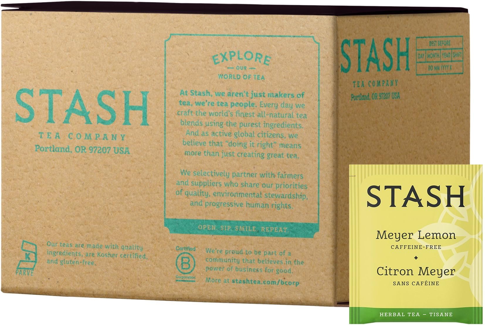 Stash Tea Meyer Lemon Herbal Tea - Caffeine Free, Non-GMO Project Verified Premium Tea with No Artificial Ingredients, 100 Count (BULK PACKAGING)