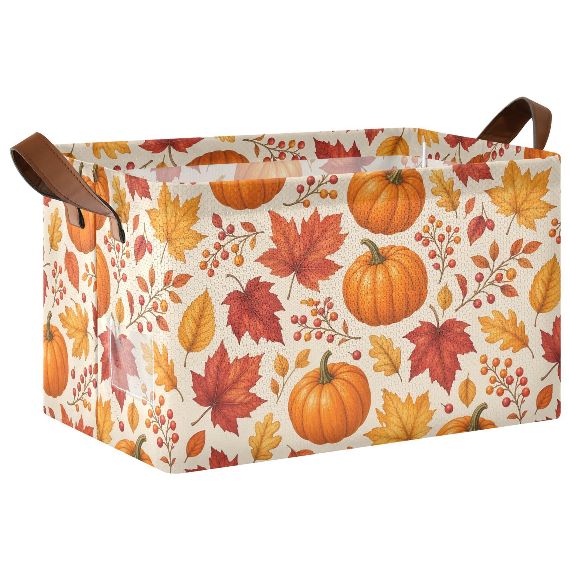 Kutsu Pumpkins Foldable Storage Basket Collapsible Bin With Handles For Shelves