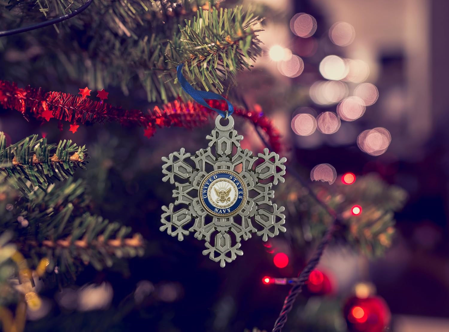 Indiana Metal Craft US Navy Crest Snowflake Pewter Ornament for Christmas Decorations (2.25 Inches)