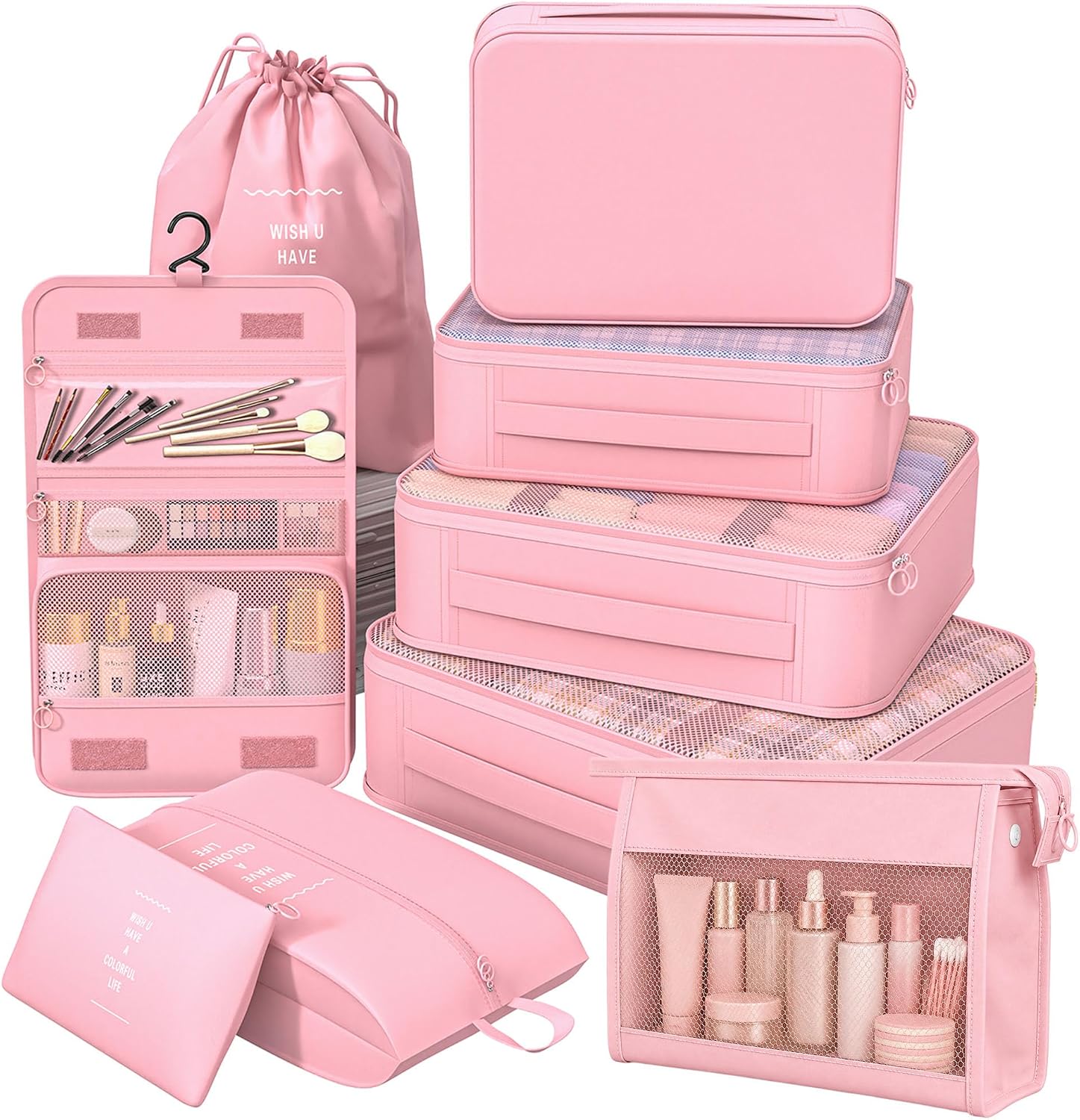 9 Set Packing Cubes for Travel, Suitcase Organizer Bags for Luggage (Pink)