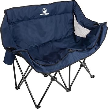 Double Camping Chair - Foldable Portable Couch with 2 Cupholders and Padded Seats - Two-Person Camp Chair with Carrying Bag by Wakeman Outdoor Blue