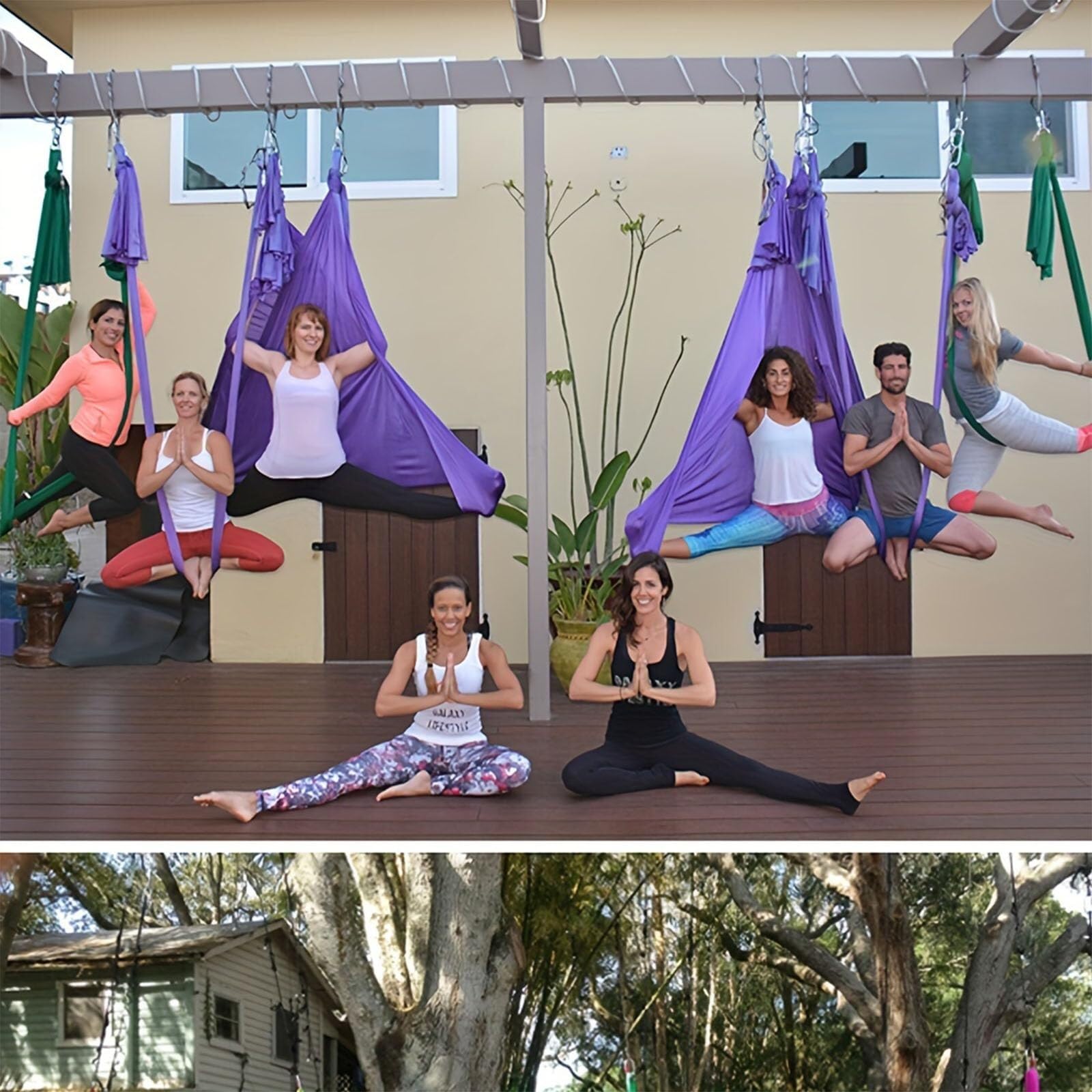 Generisch Aerial Yogatuch Hängematte, Vertikaltuch, Trapez Schaukel, Yogatuch zum Aufhängen, Aerial Silks, Akrobatik Tuch, Yoga Schaukel Hochelastischer Stretching Band(5M*2.8M)(Farbe A)