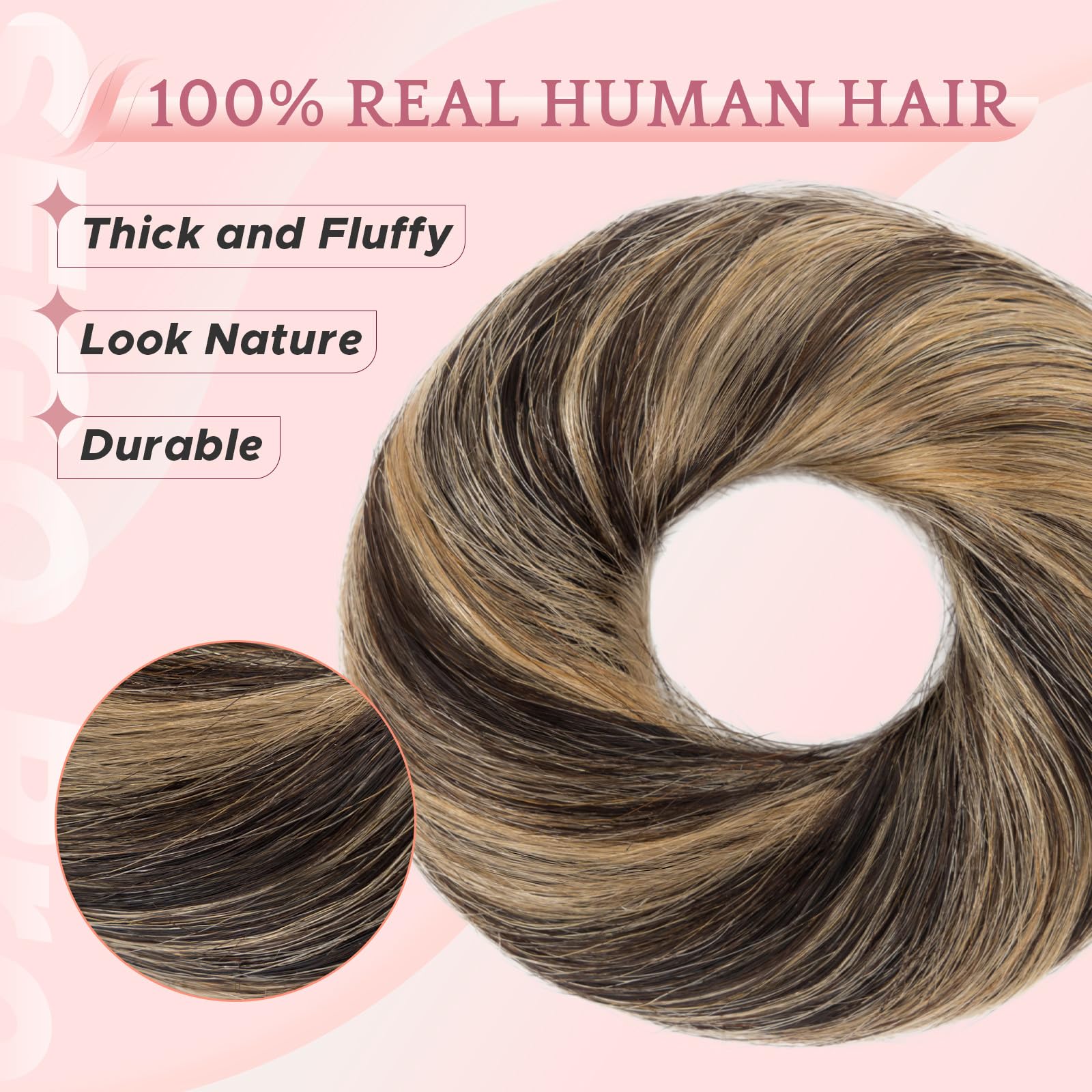 SEGO Pro Real Human Hair Messy Bun Scrunchie, Donut Bun Hair Piece for Women - Straight, 1B/27 Natural Black & Dark Blonde, Pack of 1 - Image 2
