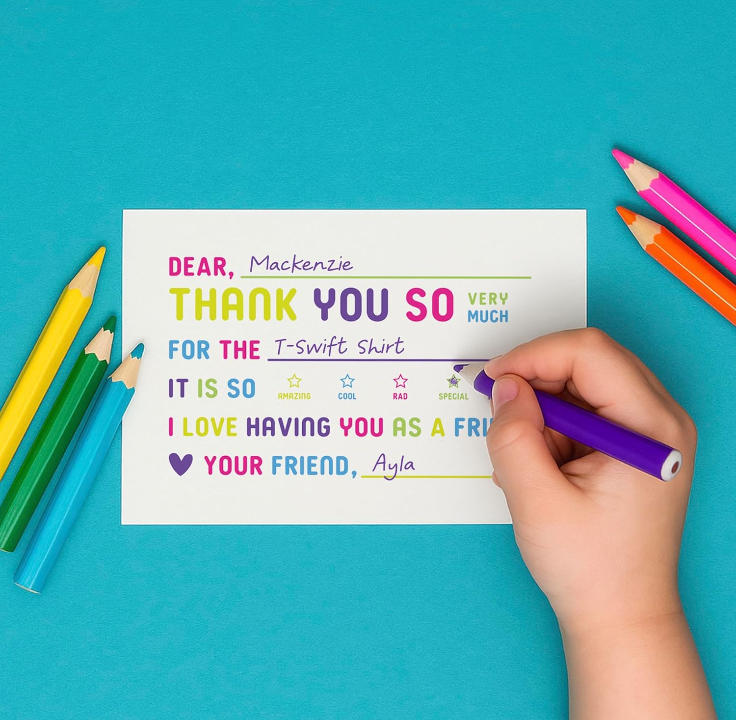 25-Pack Kids Fill-in-the-Blank Thank You Cards with White Envelopes - 4x6 Double-Sided Postcards | Fun and Colorful Design for Birthdays, Holidays, and More (Colorful) - Image 4