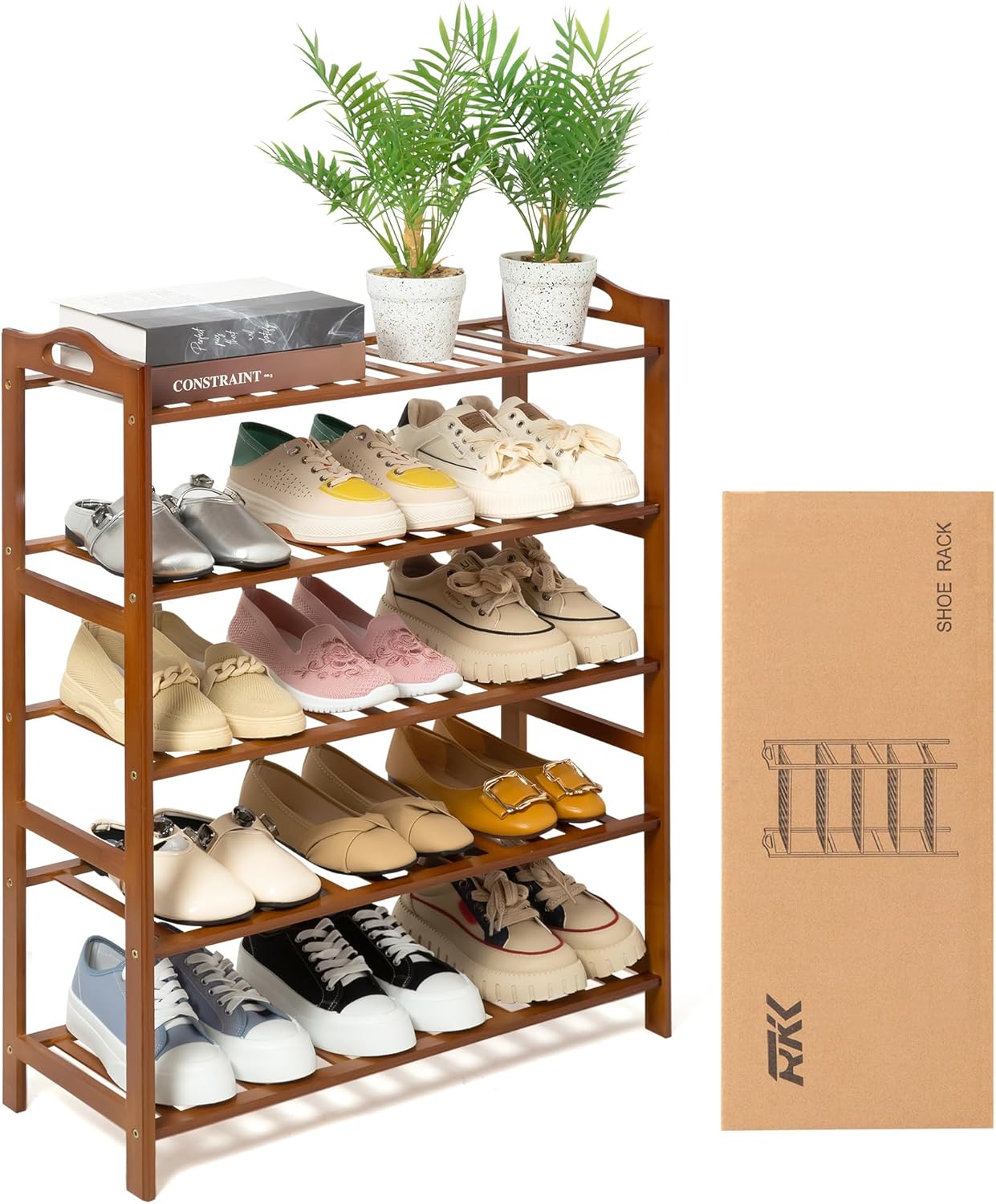 Shoe Rack for Front Foor Entrance, Bamboo Shoe Rack for Closet Shoe Organizer Closet Organizers and Storage Shelves (Brown, 5 Tier) Brown 5 Tier