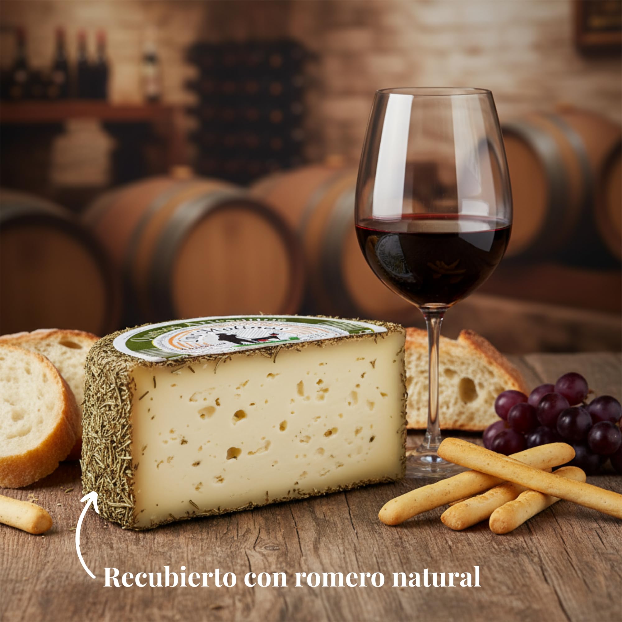 Queso Artesano Romero 100% de Leche de Cabra Entero 500 gr | Queso Gourmet Elaboración Tradicional y Casera con Ganadería Propia | Sabor Único y Natural | Pack Premium Caja de Madera (SIN CAJA)