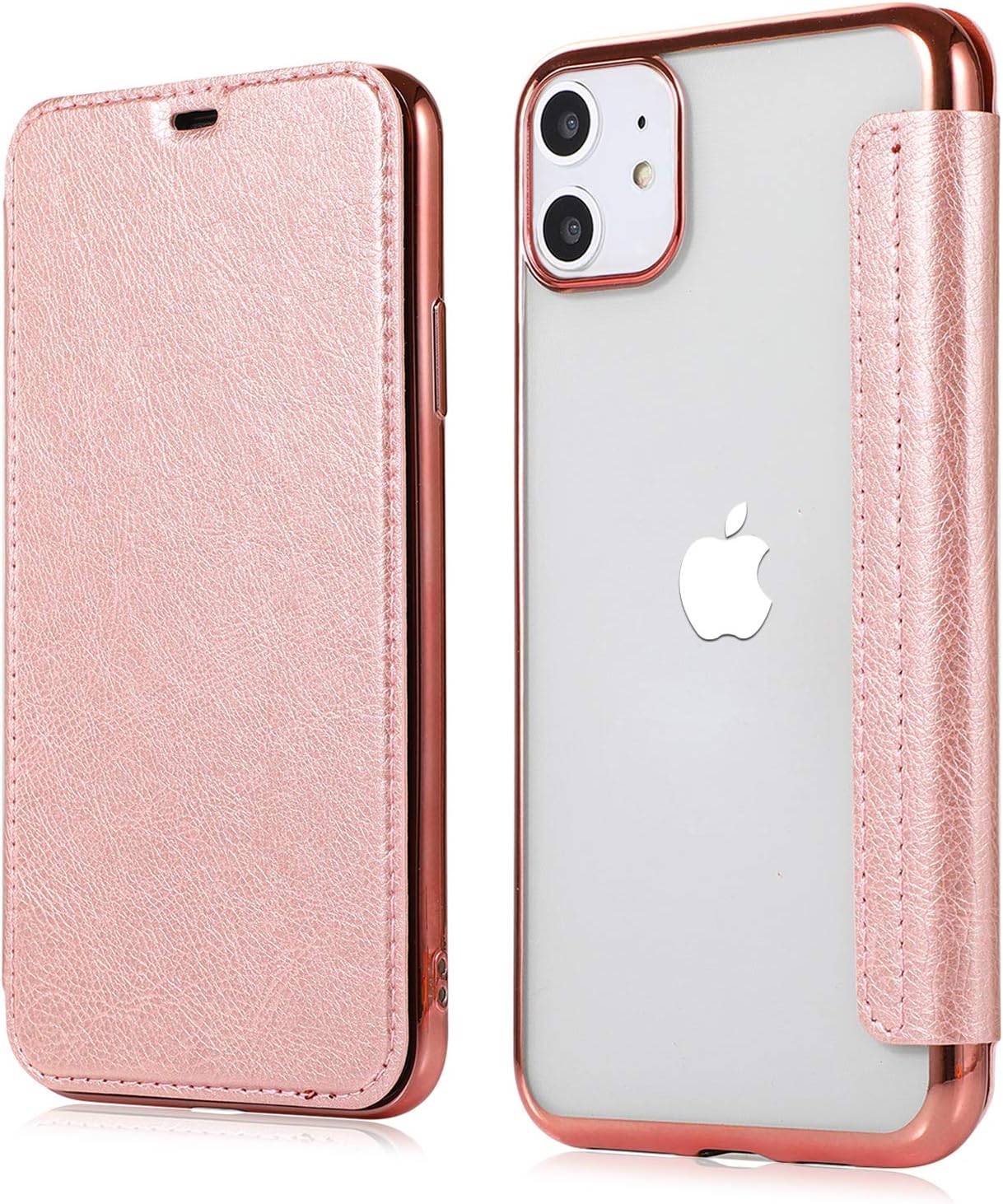 Amazon Co Jp Yuyib Iphone 11 用 ケース 手帳型 クリア 背面 薄型 透明 高級なpuレザー 衝撃吸収 シンプル カード収納 純正 携帯カバー Iphone11 6 1 用 Iphone 11 6 1 ローズゴールド 家電 カメラ