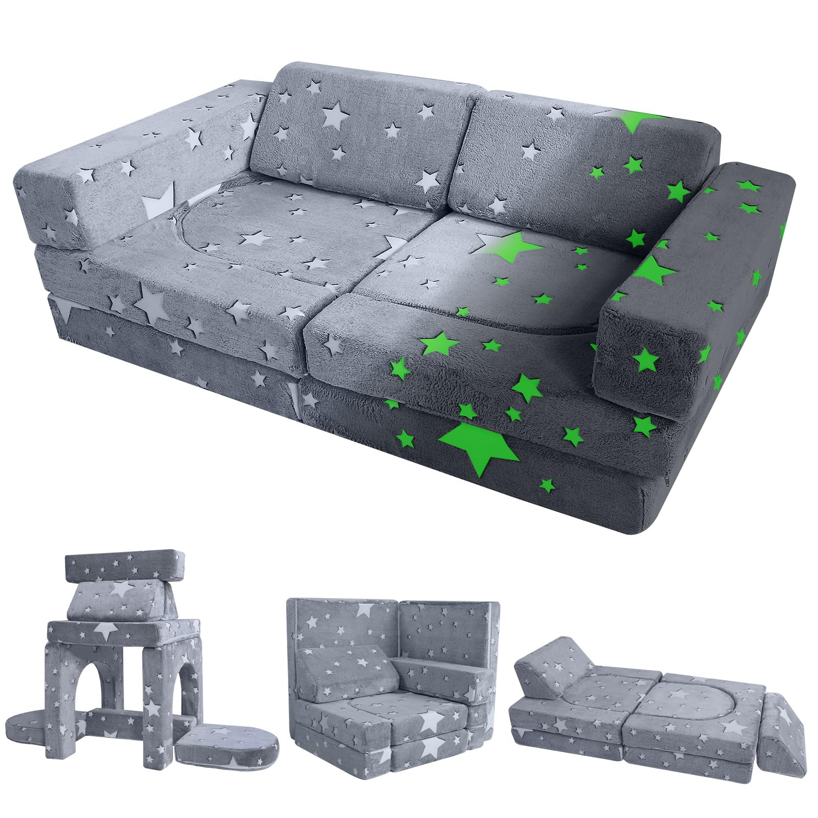 MeMoreCool Modular Kids Sofa Grey Star