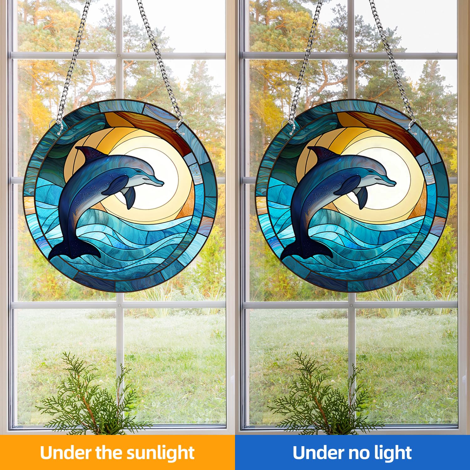 30 cm große Acryl-Buntglas-Fensterdekoration, groß, Buntglas-Fensterbehänge-Kits, Delfin, bunte Sonnenfänger, Innenfenster, Fenster, Gedenkstätte, Türdekoration, Wandkunst-Dekoration