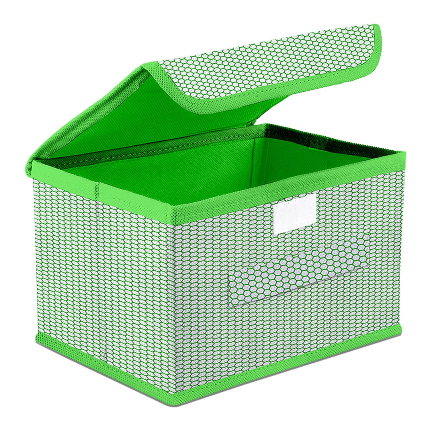 Kuber Industries Drawer Storage Box | Dhakkan Storage Box | Non-Woven Clothes Organizer For Toys | Storage Box with Handle | Zig Zag Design | Small | Green