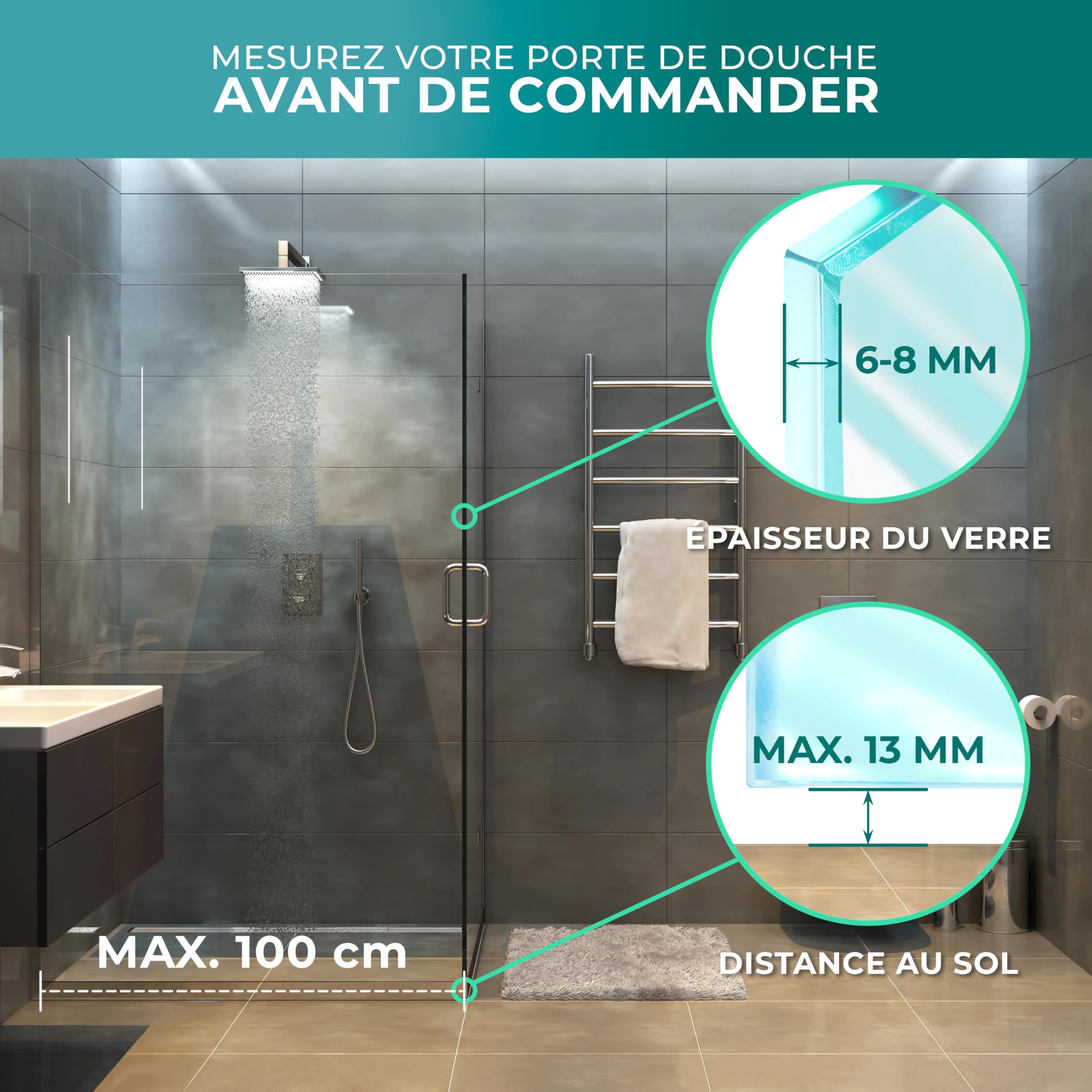 Meisterfaktur Joint Porte de Douche [2x] – Joint d'Étanchéité PVC pour Paroi de Douche en Verre 6,7 et 8 mm