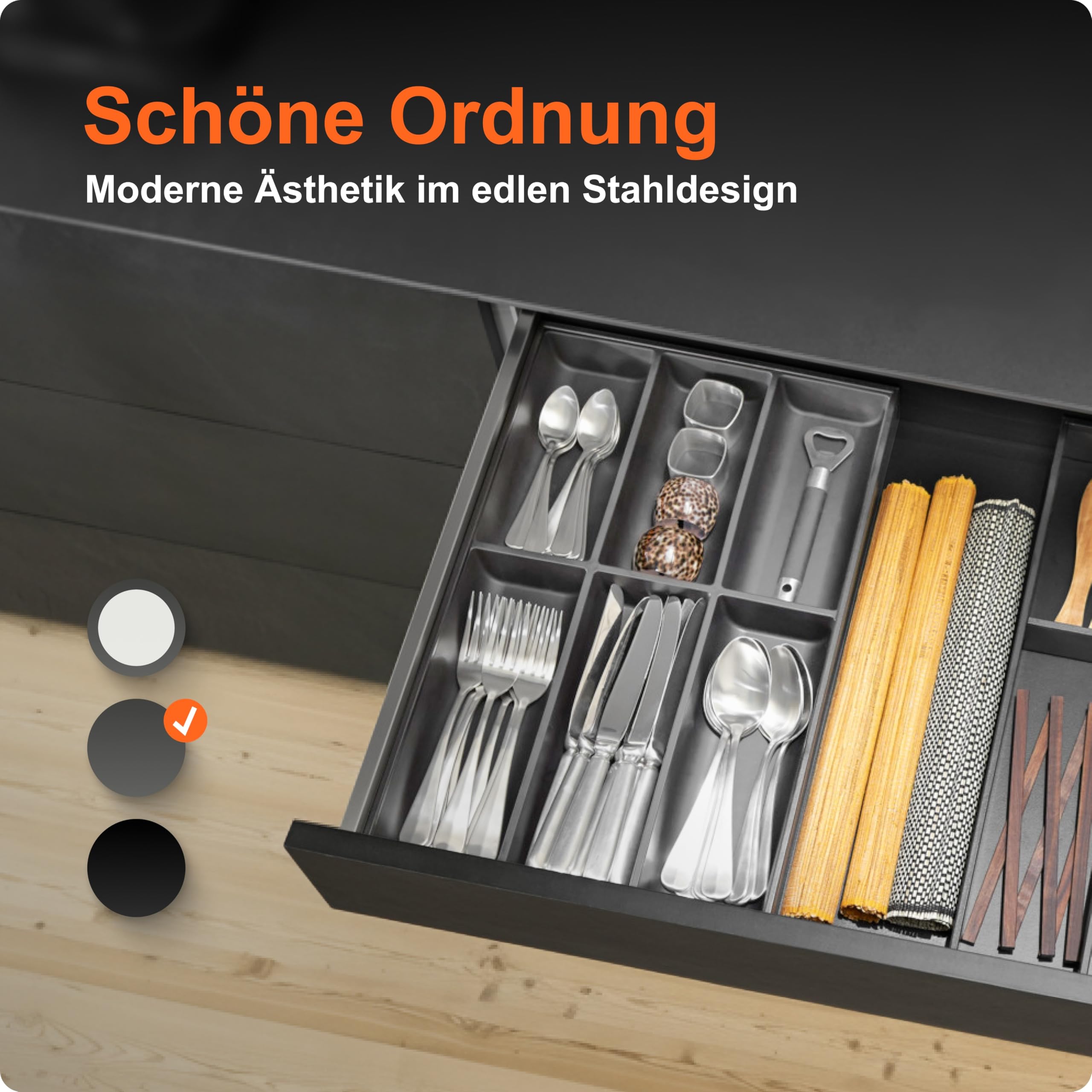Blum AMBIA-LINE Besteckkasten mit Soft-Touch | Premium Schubladen-Organizer für moderne Küchenschublade & Schrank | schützt, sortiert & ordnet Besteck und Küchenhelfer | Maße: 47×30×5 cm | Oriongrau