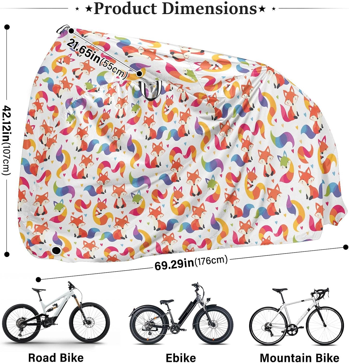 ALAZA Fox Heart Bike Cover Waterproof Outdoor Ebike Bicycle Covers Tarp Protection for 1/2 Bikes, Sun UV Dust Wind Proof
