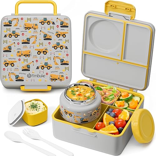Miniatura 10 de Fimibuke Lonchera Bento para niños y adultos, recipiente de almuerzo para niños pequeños de 3-4 compartimentos, 60 oz, con frasco de comida aislado
