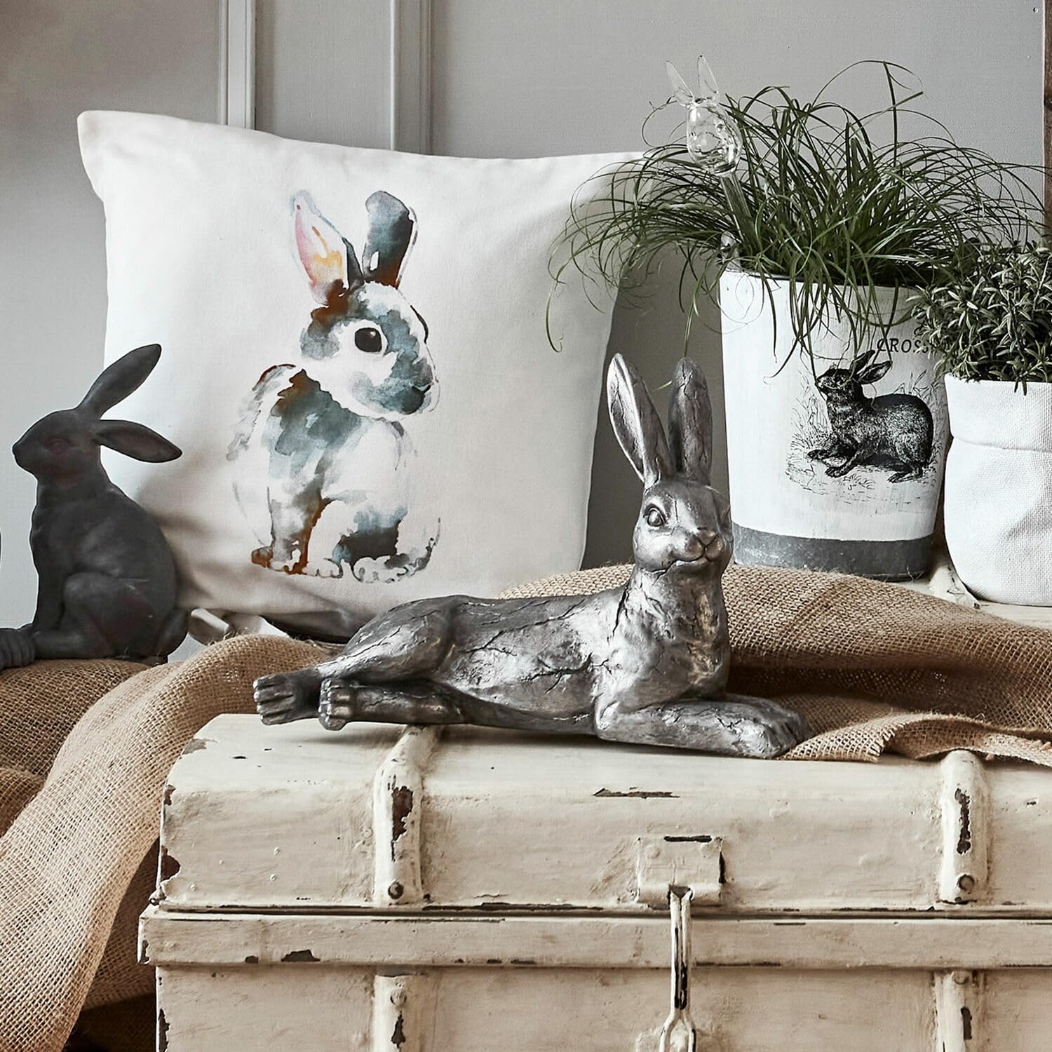 Loberon Hase Fiorentin, Silber | von Hand geformt, handbemalt, zart glänzendes Design, Osterhase, Ostern, Osterfiguren, Osterdeko, Polyresin