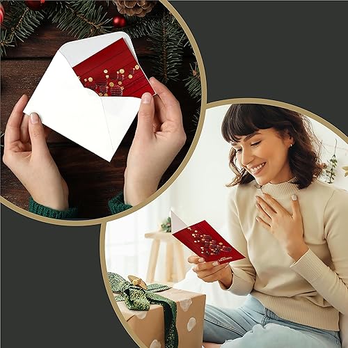 Miniatura 2 de 16 tarjetas de felicitación de Navidad con lámina dorada y relieve con sobres, color rojo oscuro, tarjetas de Navidad de 6.75 x 4.5 pulgadas con