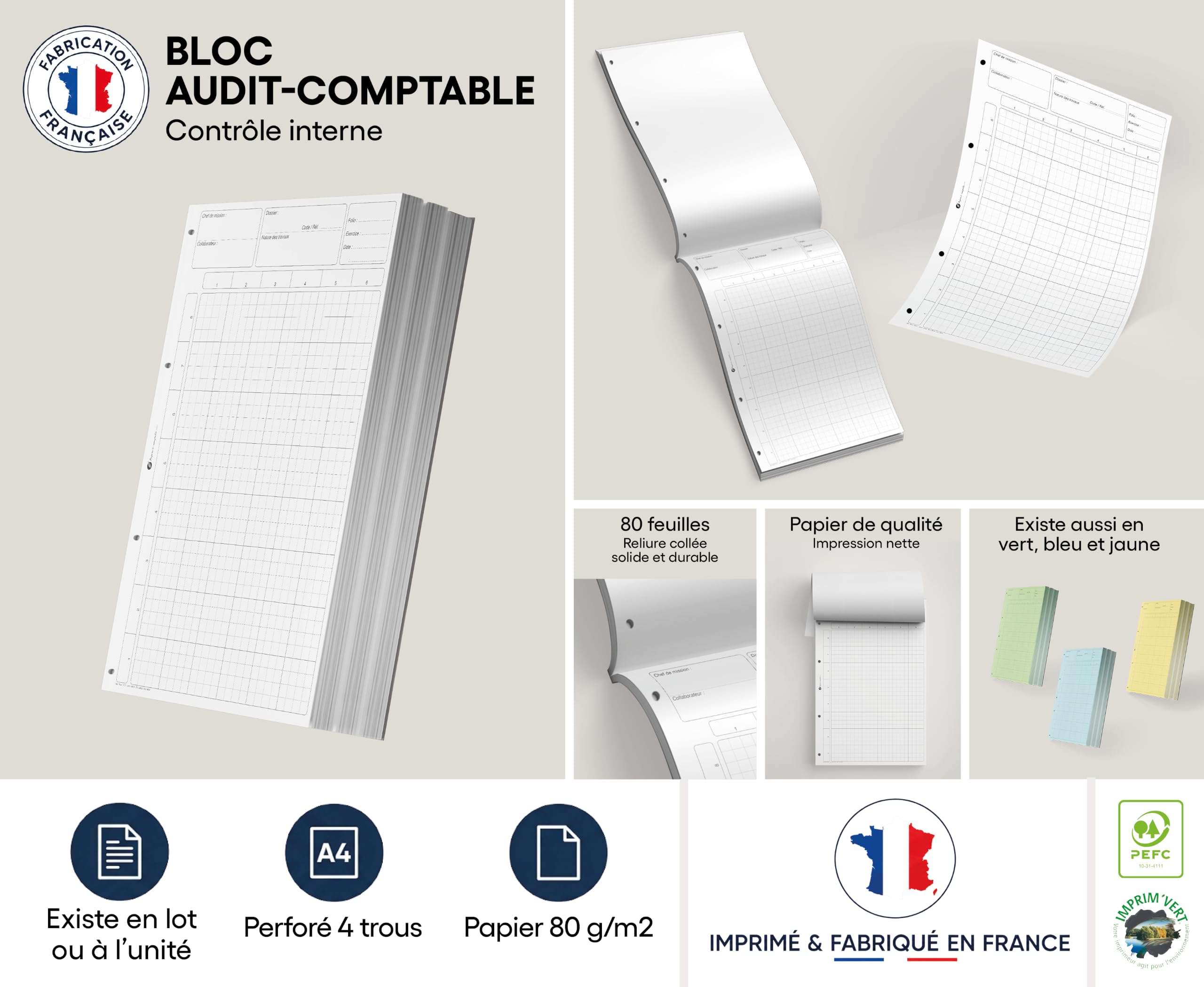 Bloc comptable Contrôle Interne - lot de 10 - blanc - 80 pages