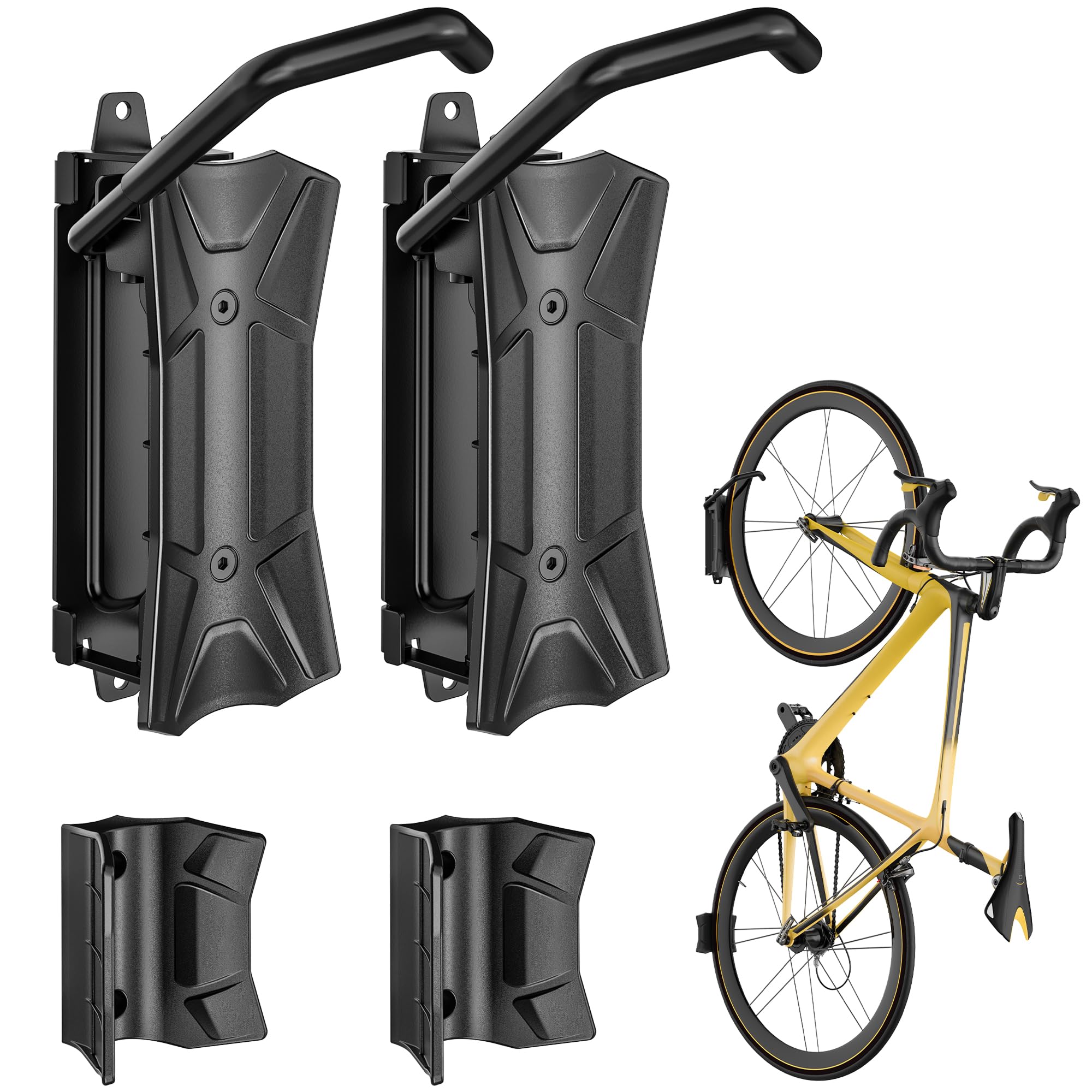monTEK Schwenkbare Fahrrad Wandhalterung, Rennrad Wandhalterung für Reifenbreite bis 90mm, Fahrradhalterung Wand bis 35kg, platzsparender Wandfahrradständer, Vertikaler Fahrradständer, 2er Set