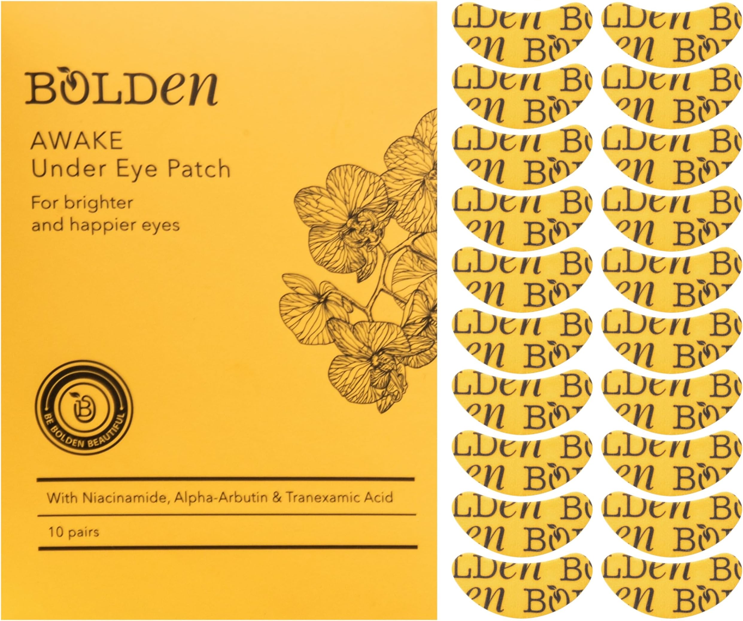 BOLDEN Awake Under Eye Patch | Eye Mask For Dark Circles, Puffiness & Discoloration | Brightening Eye Pads With Niacinamide, Alpha Arbutin, Tranexamic Acid & Vitamin C | 10 Pairs