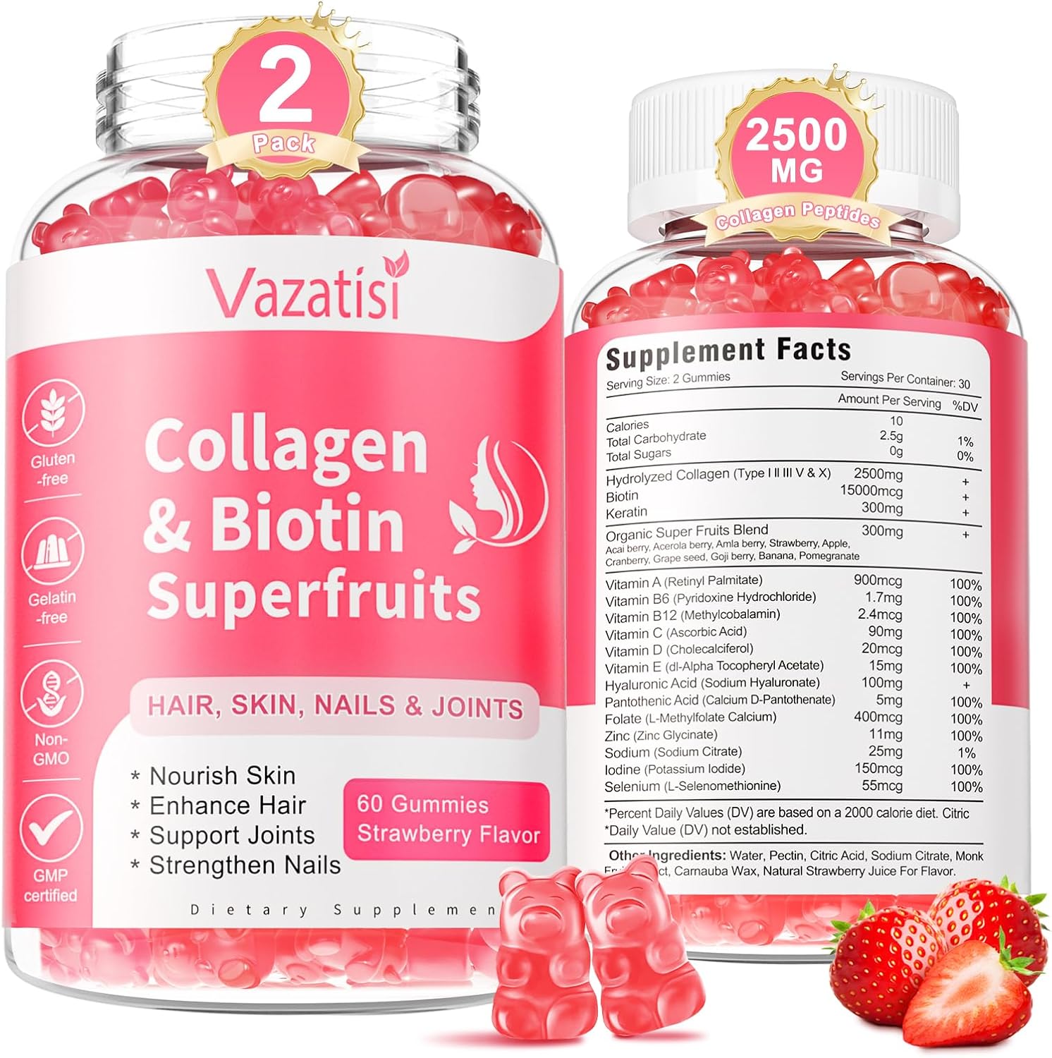 2 Pack Sugar Free Collagen Gummies for Women...