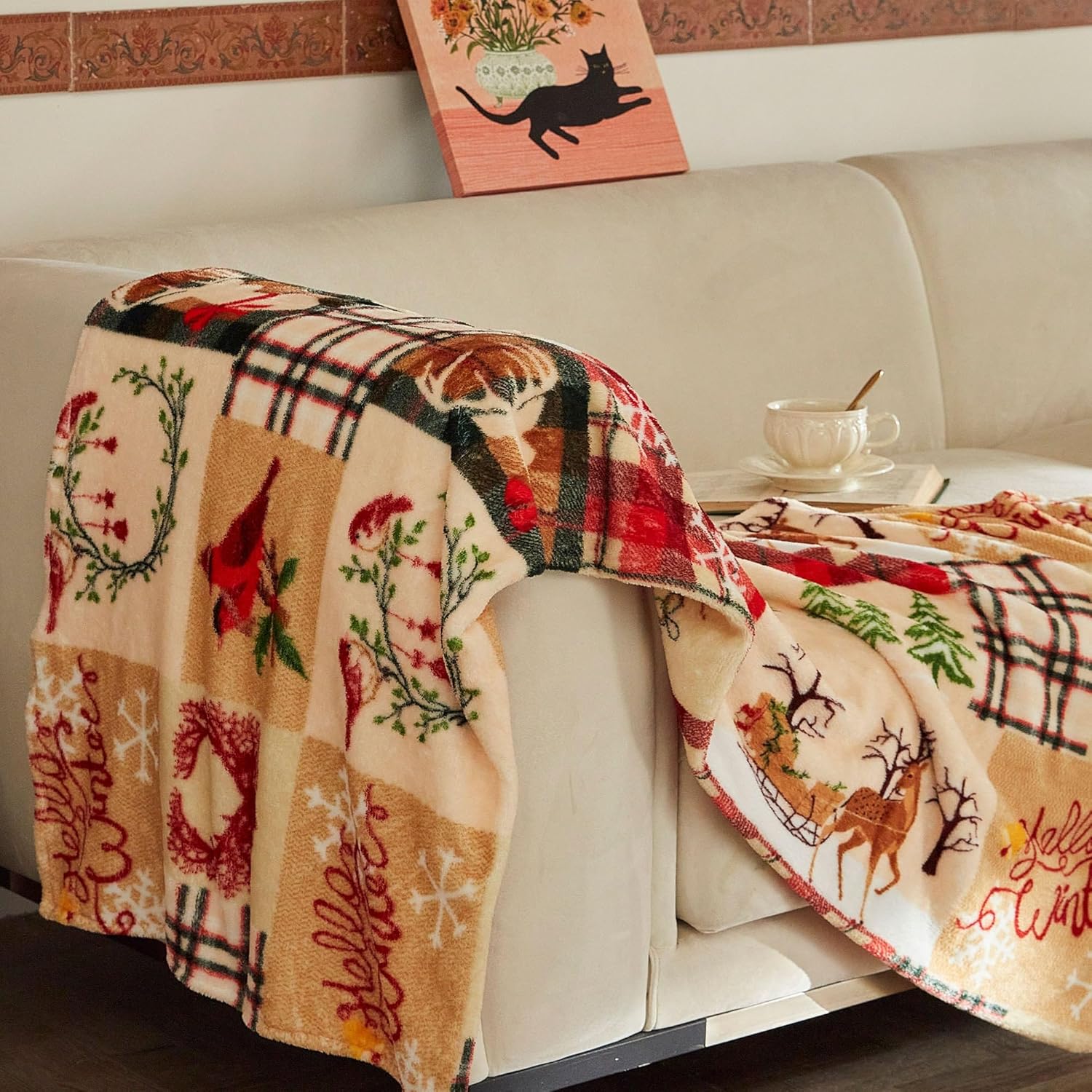 MarCielo Christmas Throw Blanket, 50 x 60 Inch Holiday Decorative Throw for Sofa, Bed & Couch (Christmas Red)