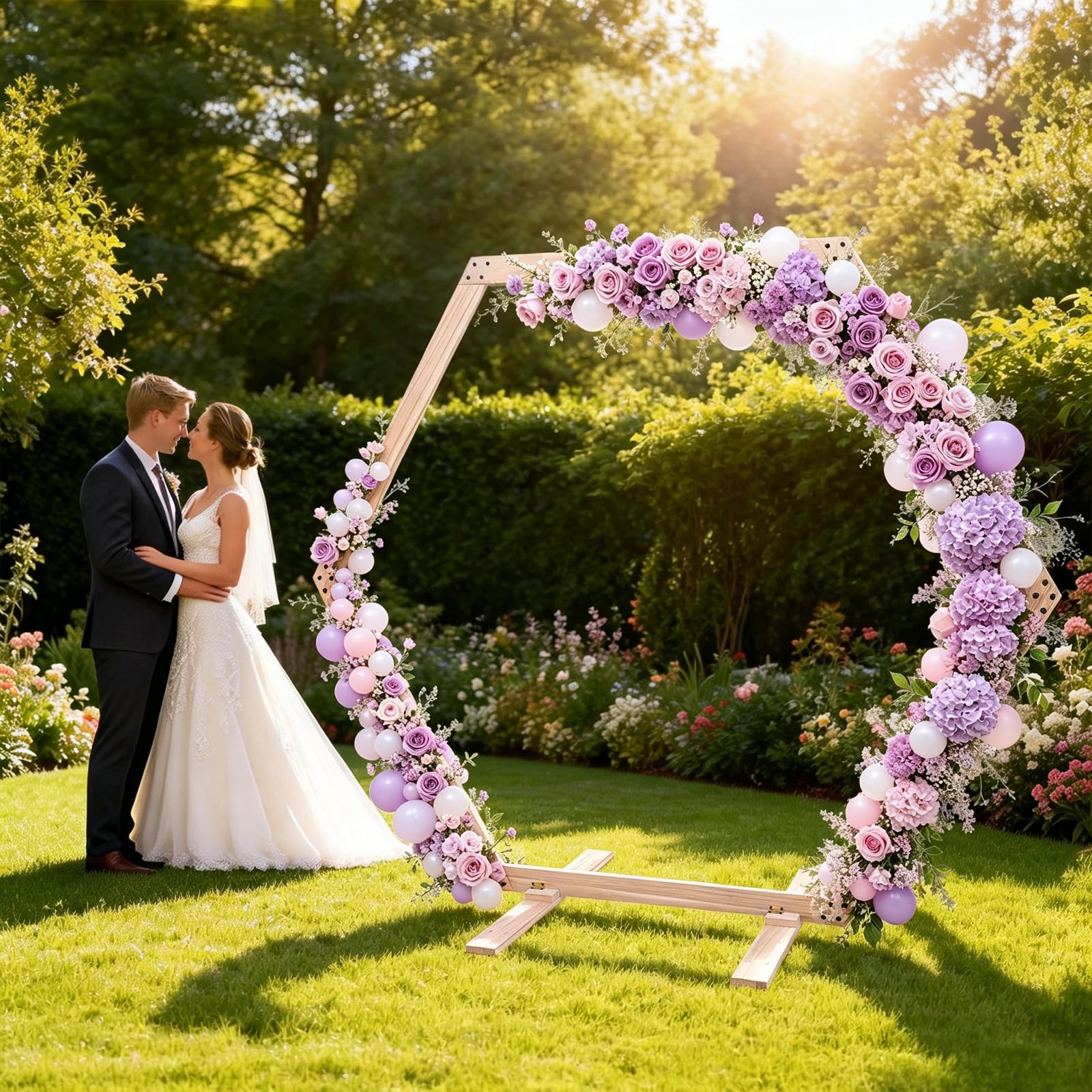 Arco nuziale esagonale in legno, 2,15 m x 1,85 m