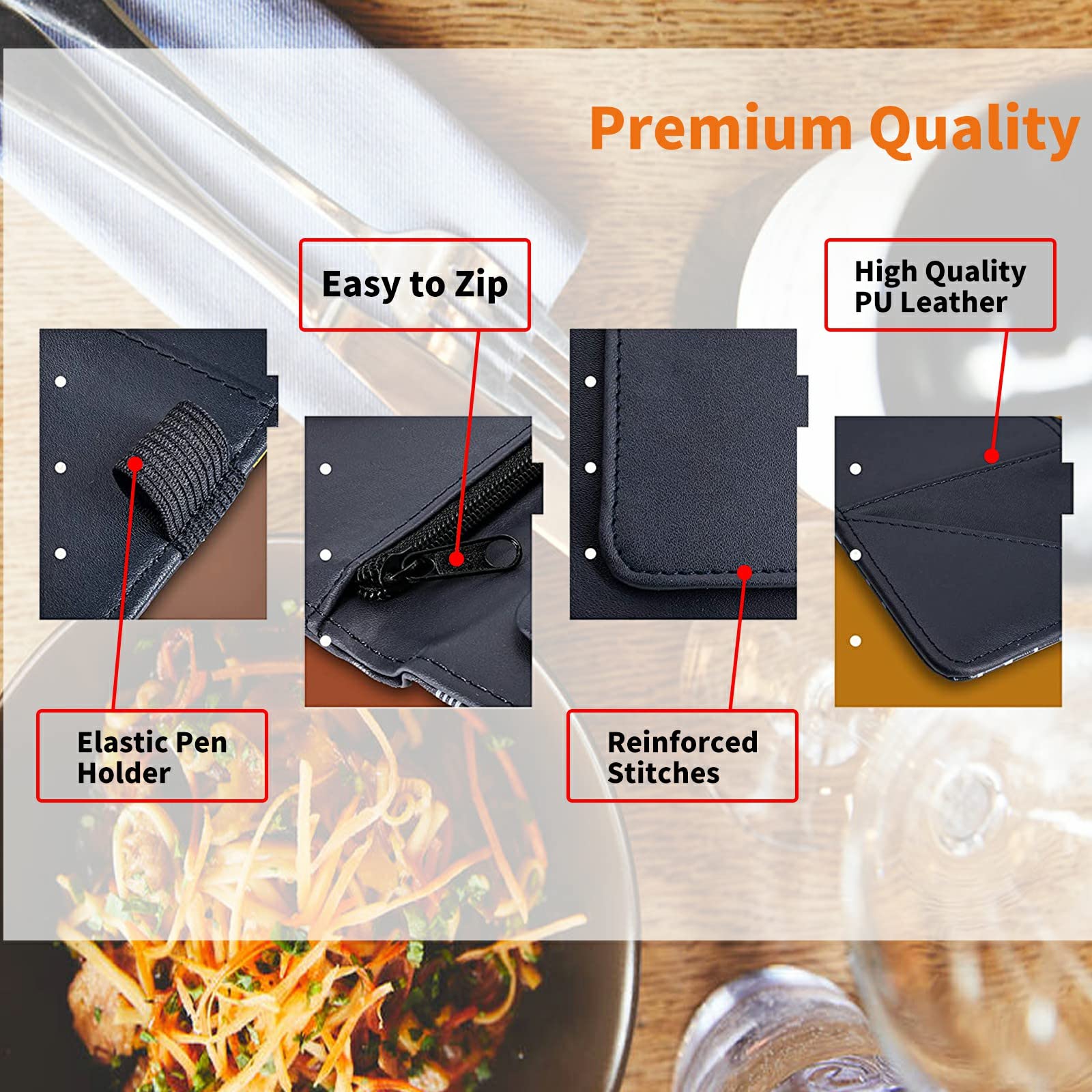 Server Books For Waitress - Leather Waiter Book Server Wallet With Zipper Pocket, Cute Waitress Book&Waitstaff Organizer With Money Pocket Fit Server