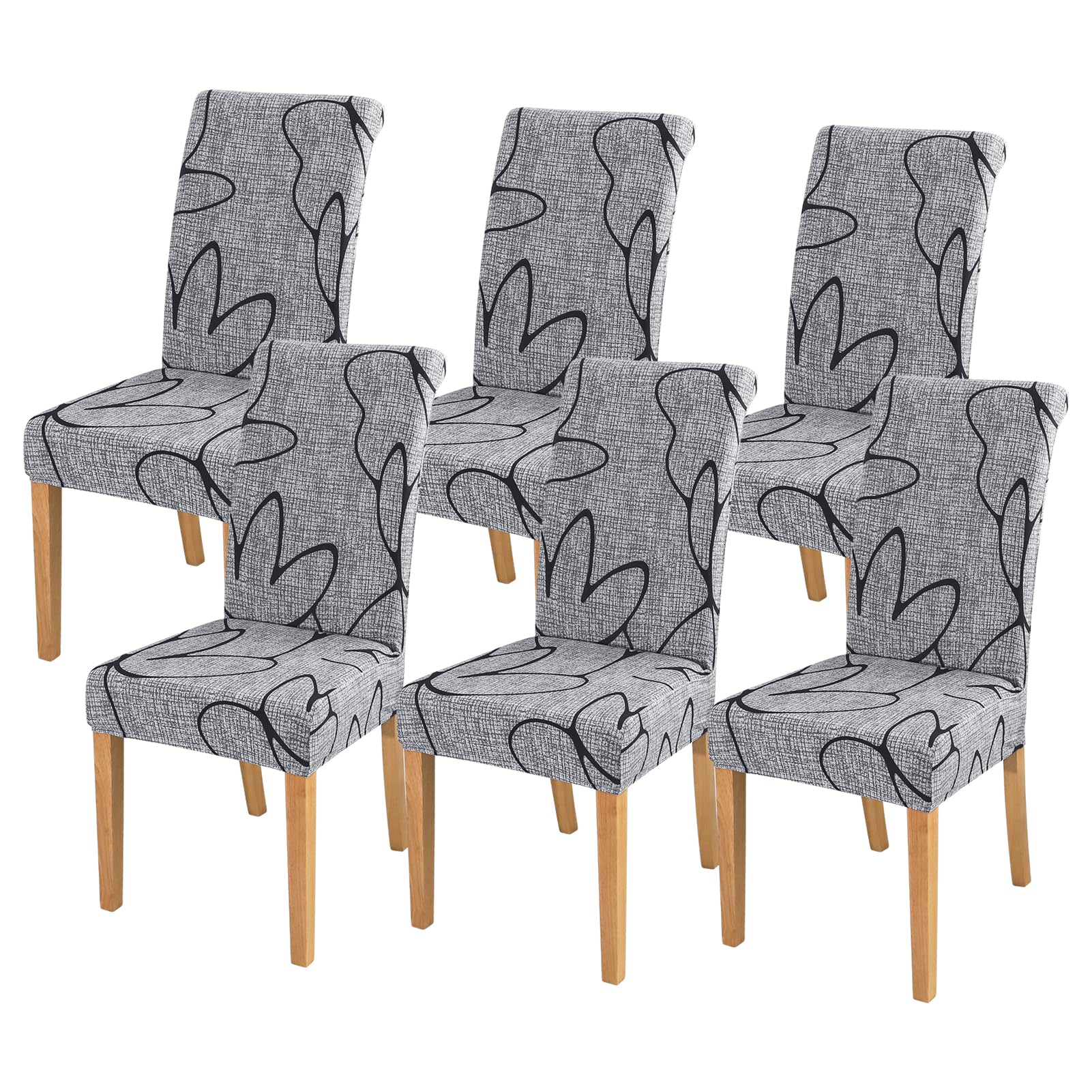 FORCHEER Chair Covers for Dining Chairs Set of 6,Grey Floral Stretch Dining Room Chair Cover Kitchen Parsons Chair Slipcovers (Pack of 6, Grey+Floral)