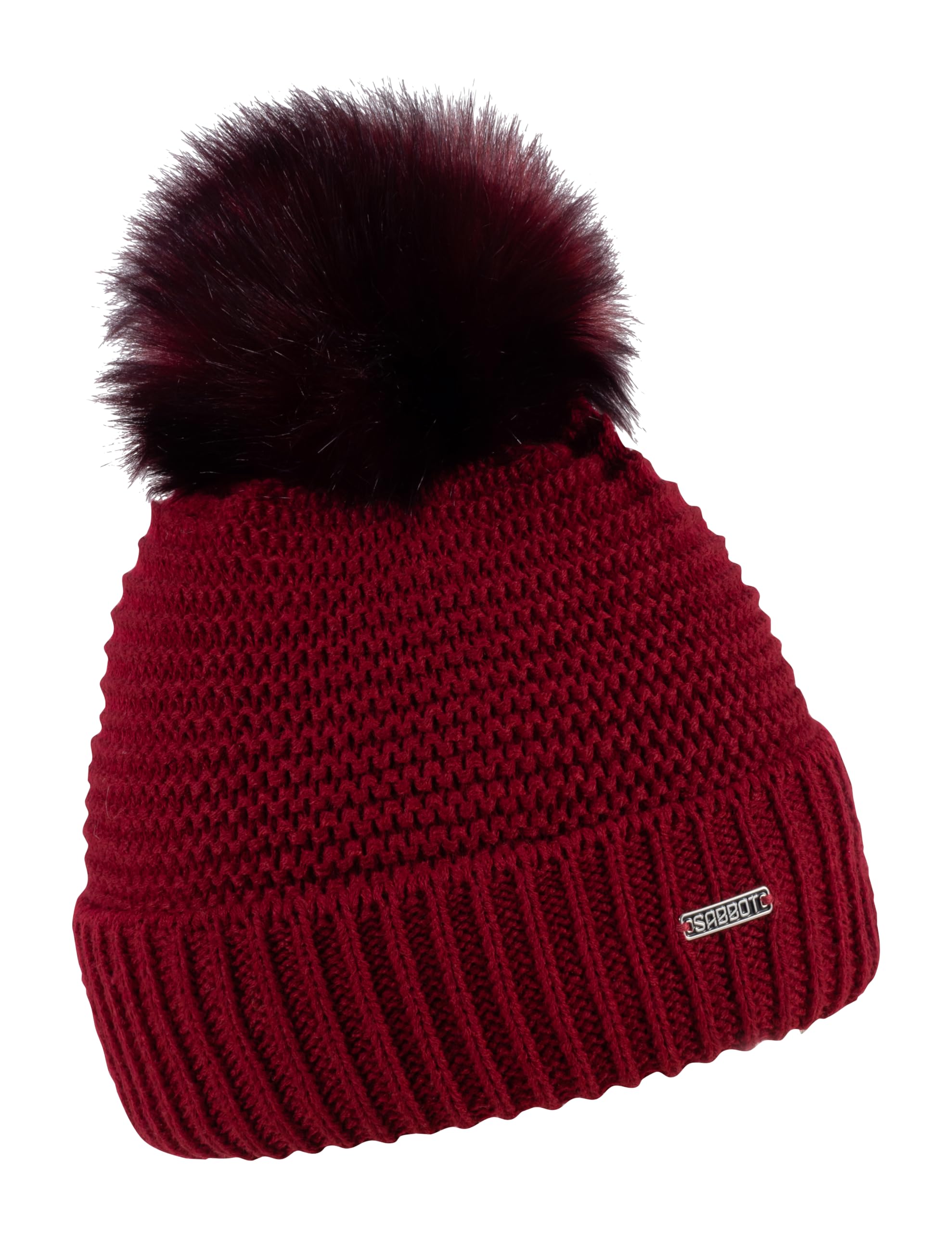 Sabbot Women's Red Eva Knit Turn Up Faux Fur Bobble Hat (Vegan Friendly) (Red)