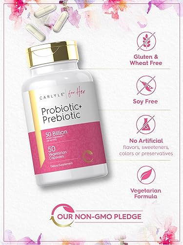 Miniatura 5 de Carlyle Probióticos y prebióticos para mujeres 50 mil millones de organismos activos por porción 50 cápsulas con inulina orgánica Suplemento