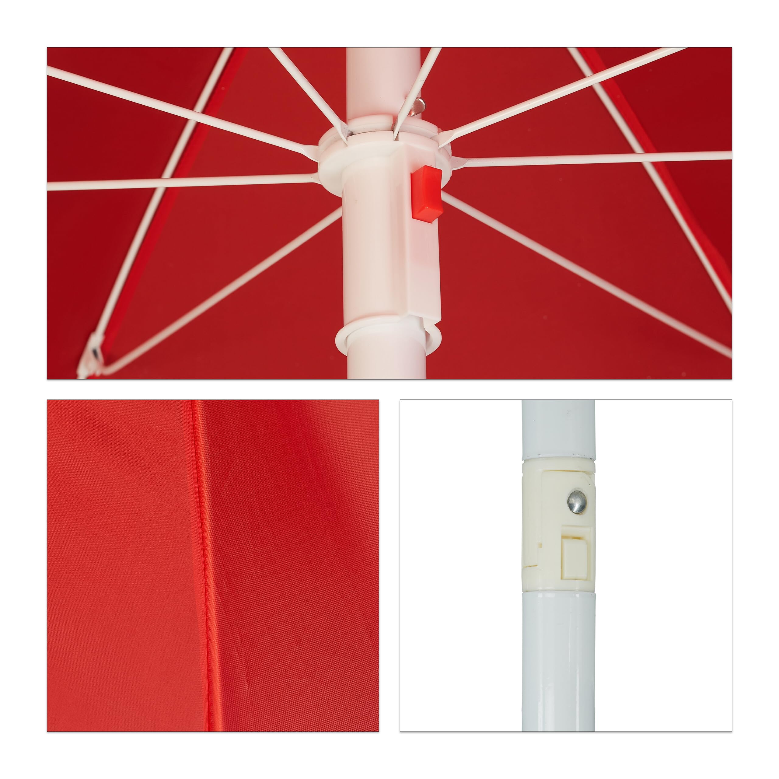 Relaxdays Parasol, Ø 180 cm, hauteur réglable, inclinable, rond, polyester, acier, jardin, balcon, plage, diff. couleurs