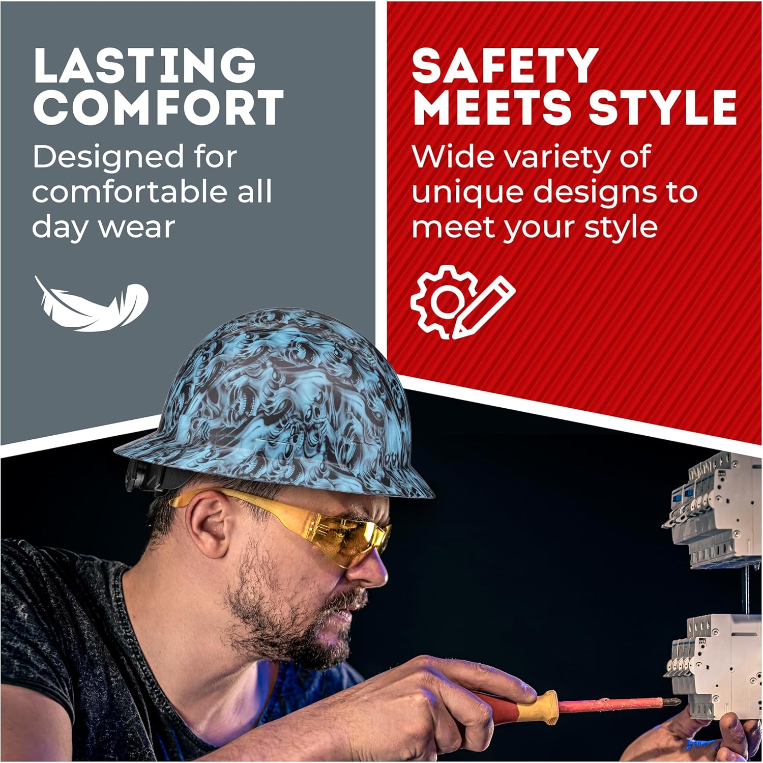 Acerpal Updated Full Brim Hard Hat, Ghosts and Ghouls, Padded, OSHA Construction Safety Approved Hardhats, Hard Hats for Men, Cascos De Construccion Helmet.