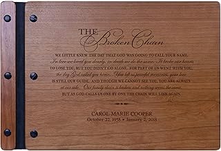 LifeSong Milestones Engraved Personalized Solid Cherry Wood Memorial Sympathy Ceremony Guest Book for Funeral Service - The Broken Chain 9x12.25 (Cherry)